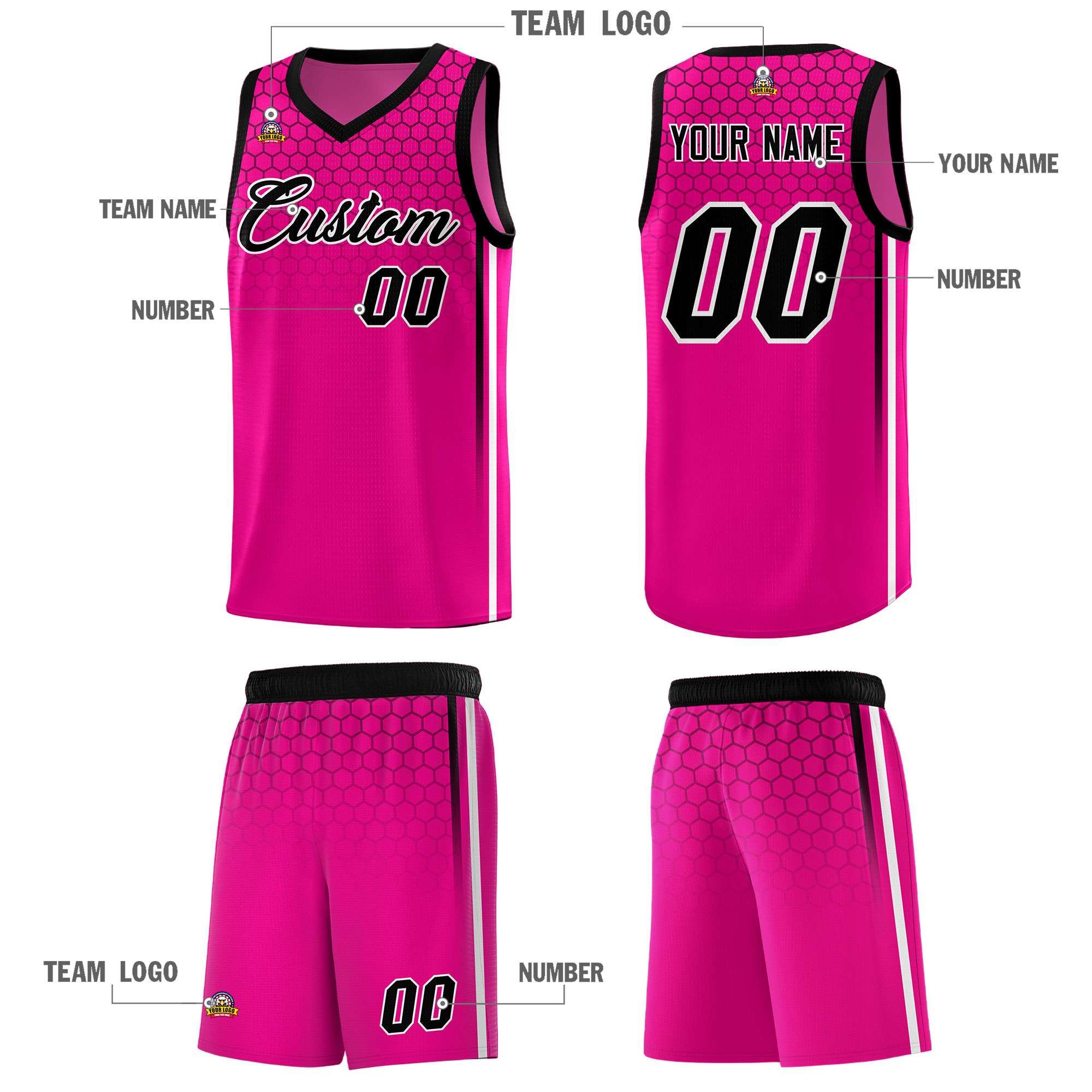 Custom Pink Personalized Honeycomb Pattern Sports Uniform Basketball Jersey