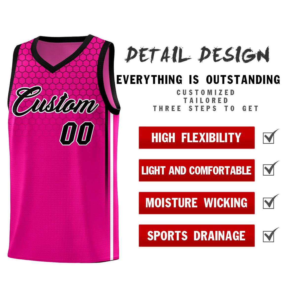 Custom Pink Personalized Honeycomb Pattern Sports Uniform Basketball Jersey