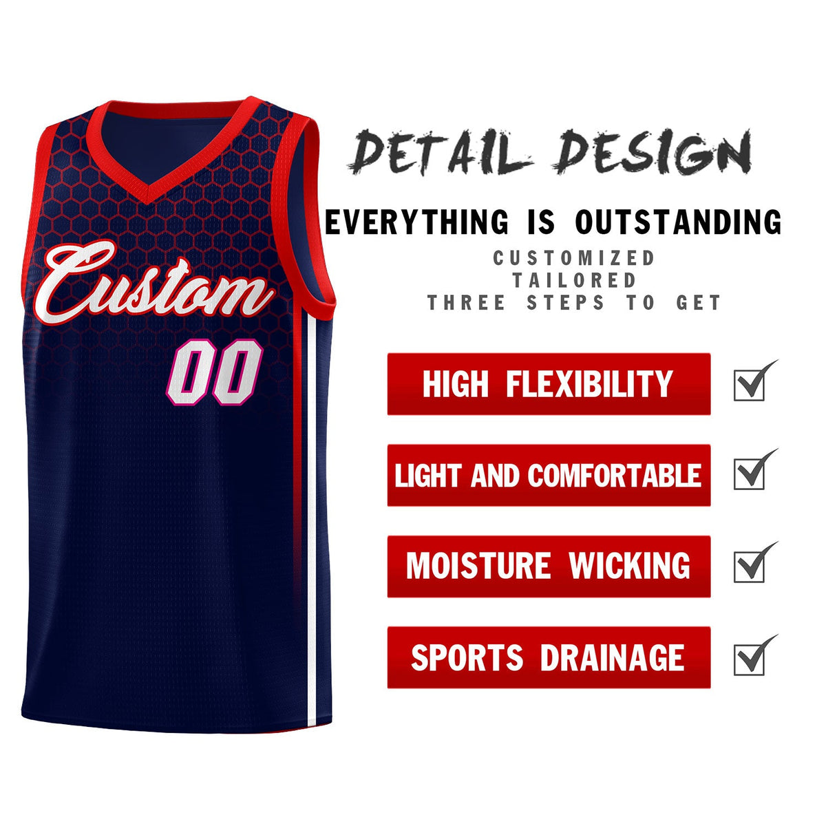 Custom Navy Personalized Honeycomb Pattern Sports Uniform Basketball Jersey