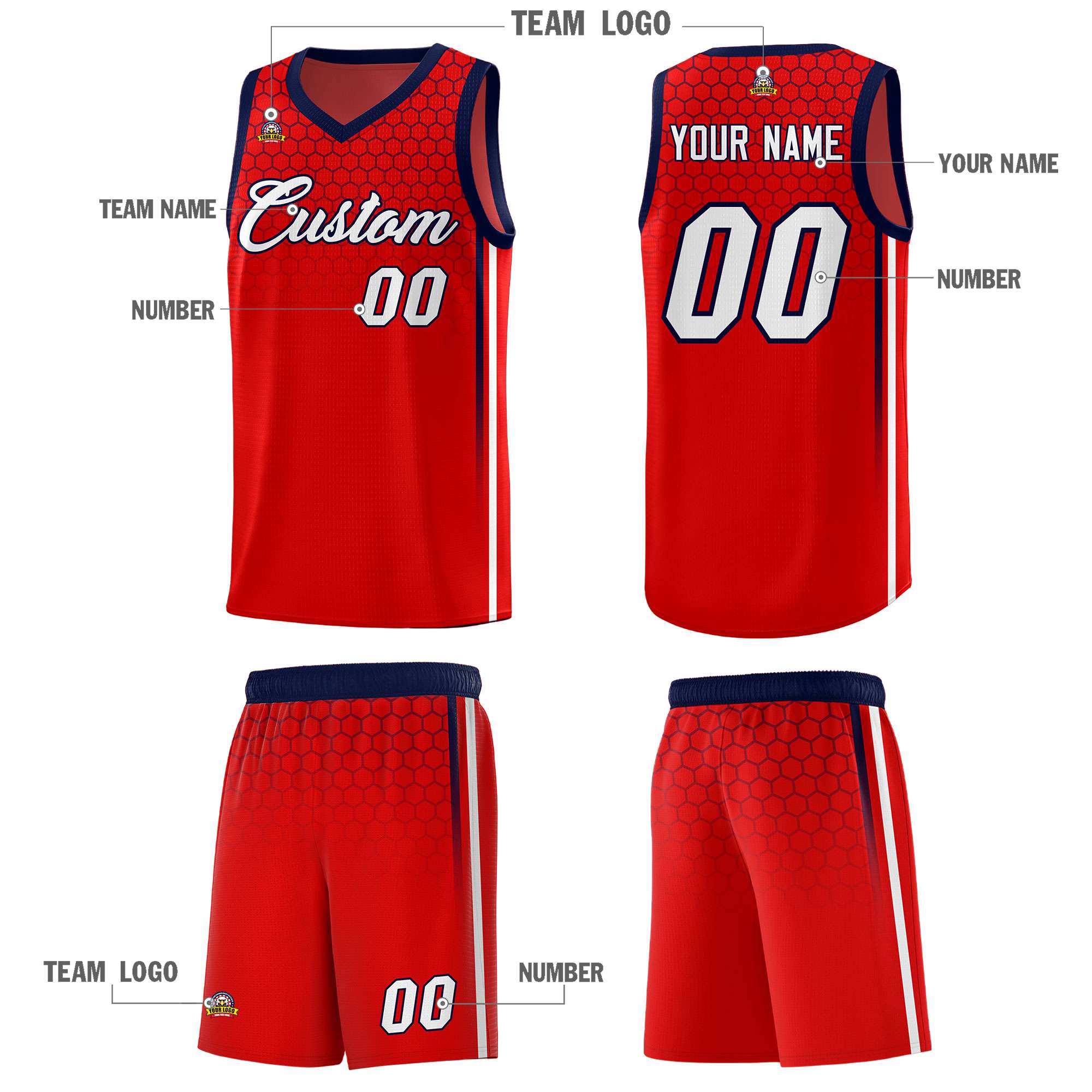 Custom Red Personalized Honeycomb Pattern Sports Uniform Basketball Jersey