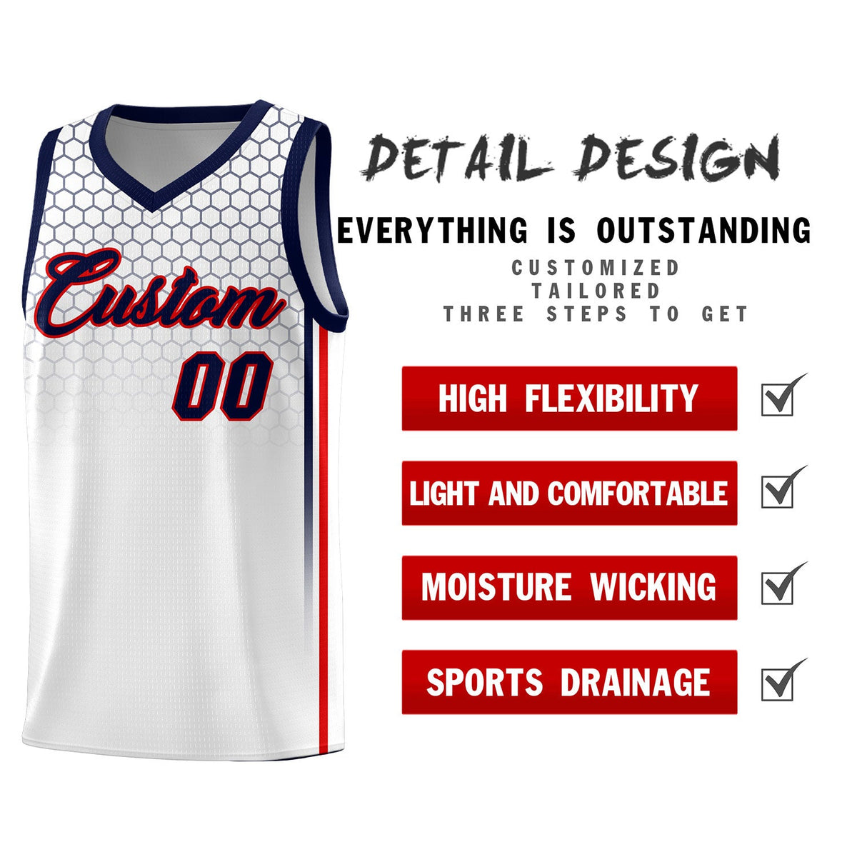 Custom White Personalized Honeycomb Pattern Sports Uniform Basketball Jersey