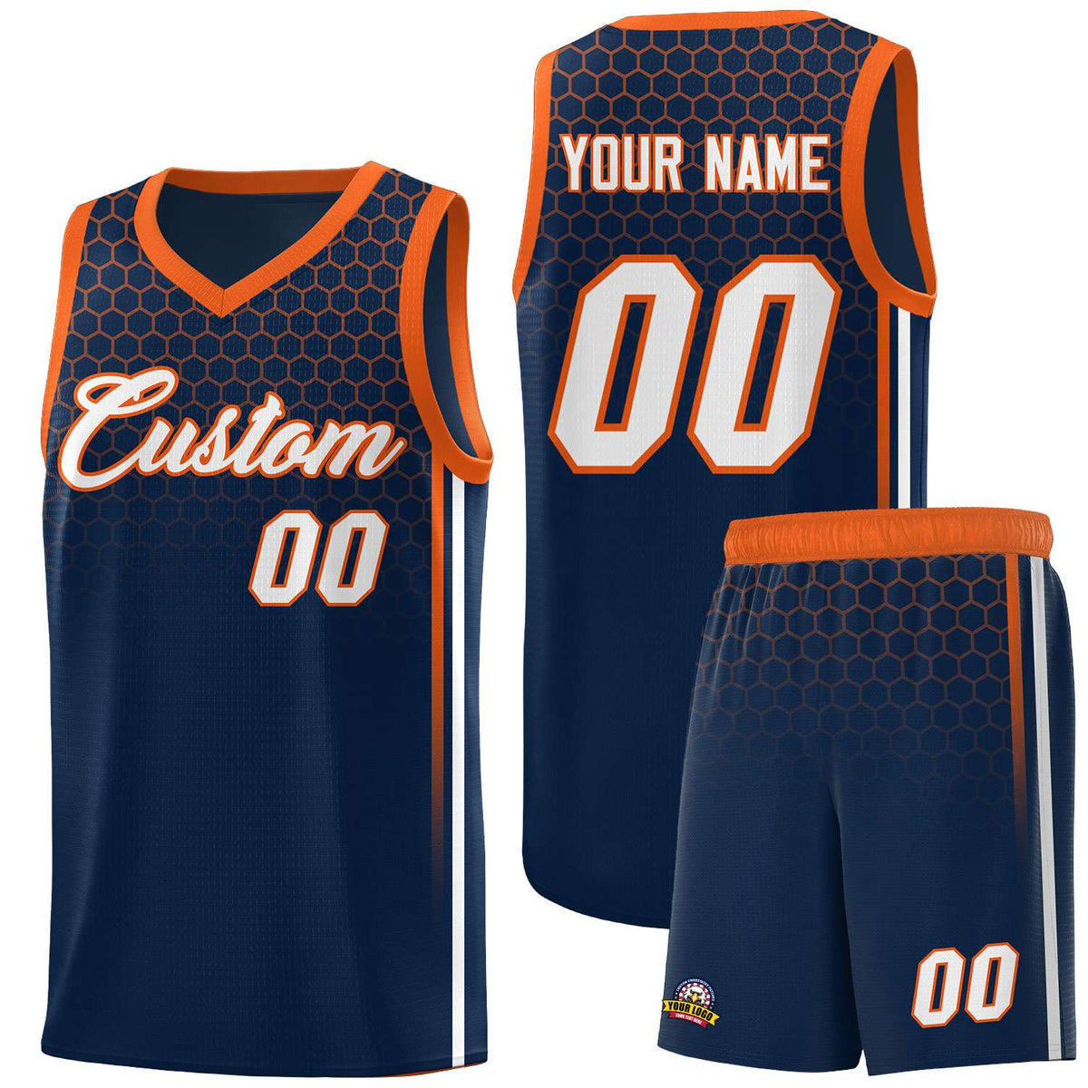 Custom Navy Personalized Honeycomb Pattern Sports Uniform Basketball Jersey
