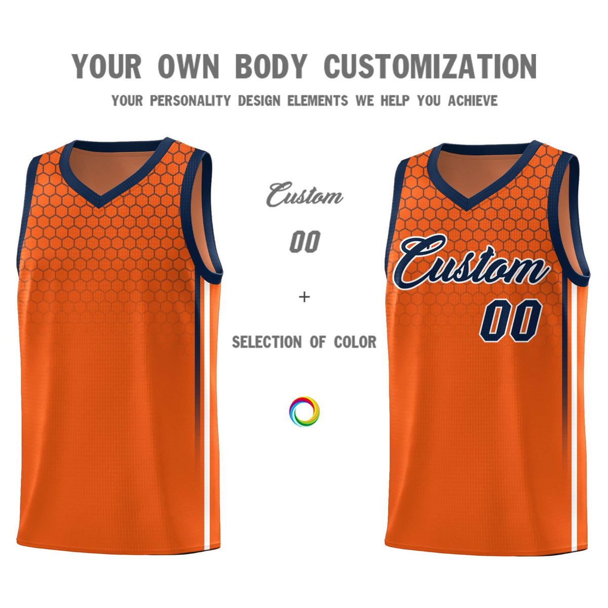 Custom Texas Orange Personalized Honeycomb Pattern Sports Uniform Basketball Jersey