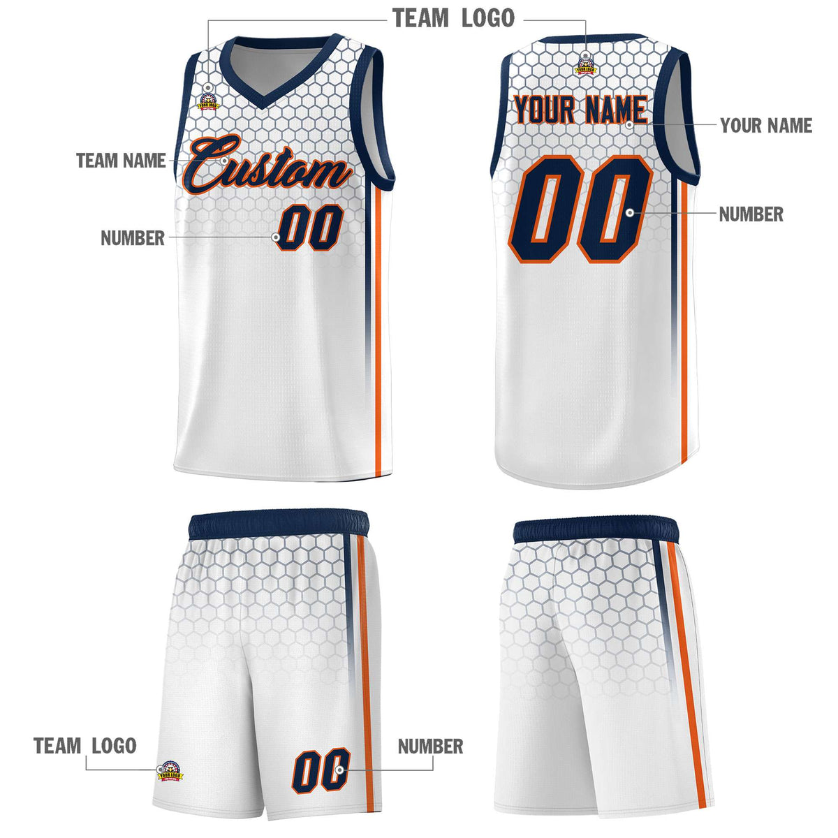 Custom White Personalized Honeycomb Pattern Sports Uniform Basketball Jersey