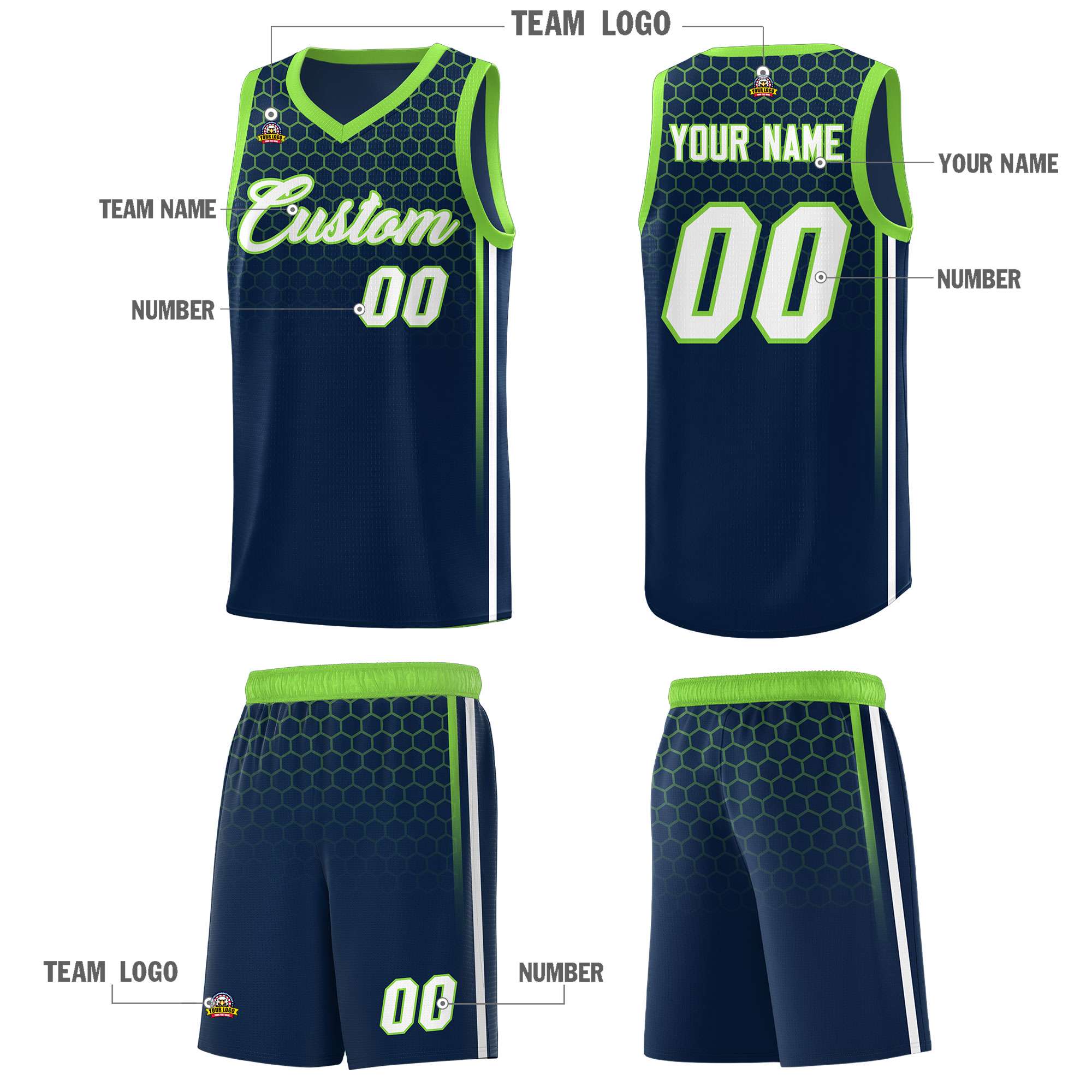 Custom Navy Personalized Honeycomb Pattern Sports Uniform Basketball Jersey
