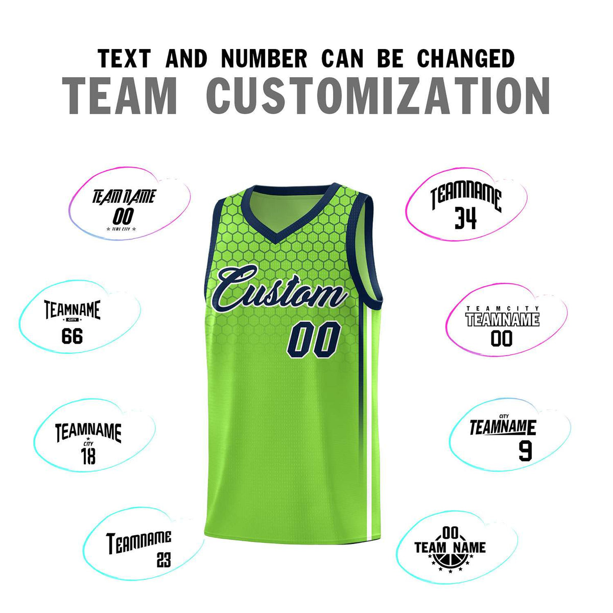 Custom Green Personalized Honeycomb Pattern Sports Uniform Basketball Jersey