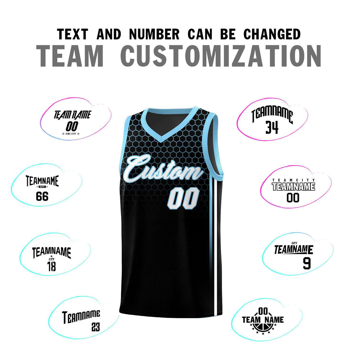 Custom Black Personalized Honeycomb Pattern Sports Uniform Basketball Jersey