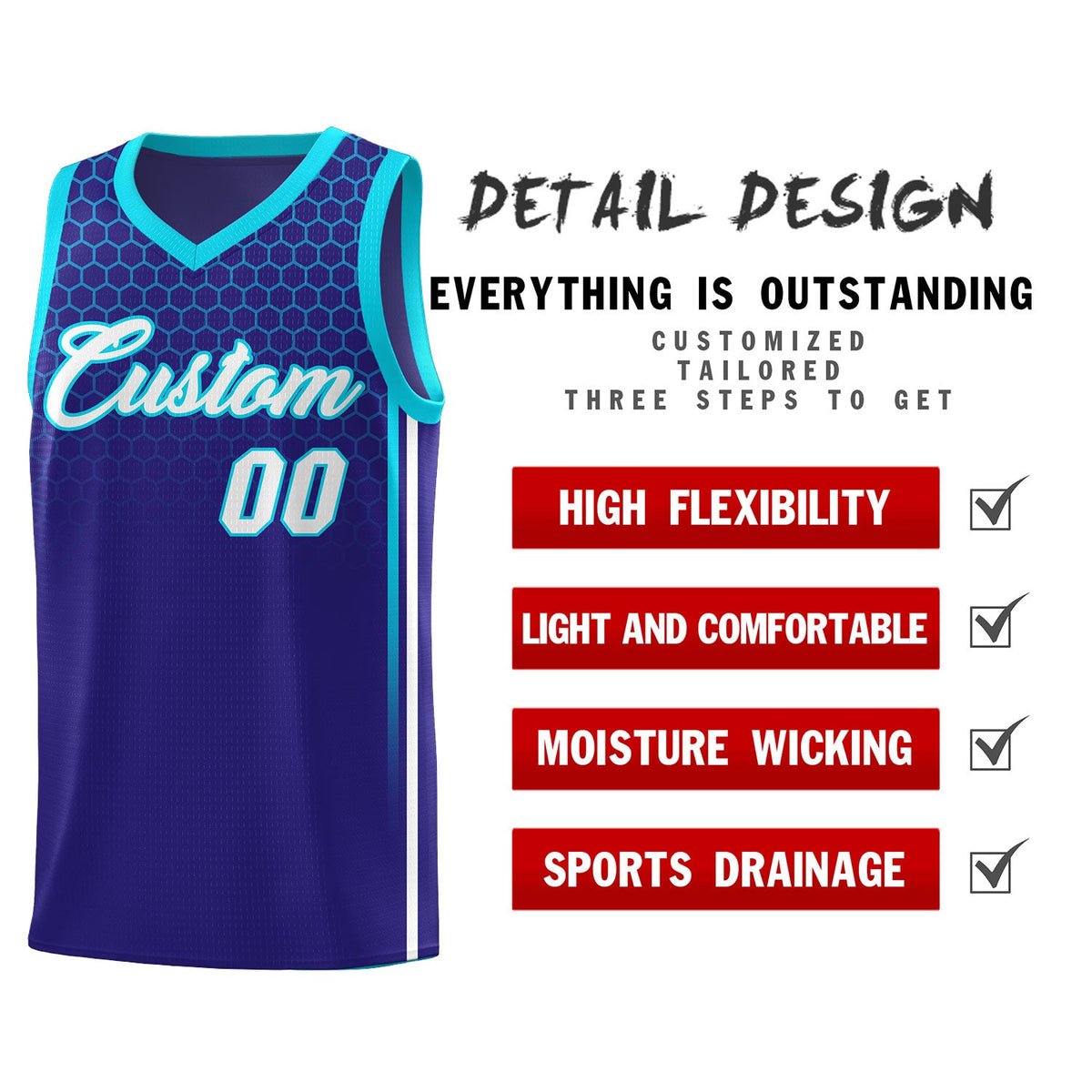 Custom Royal Personalized Honeycomb Pattern Sports Uniform Basketball Jersey