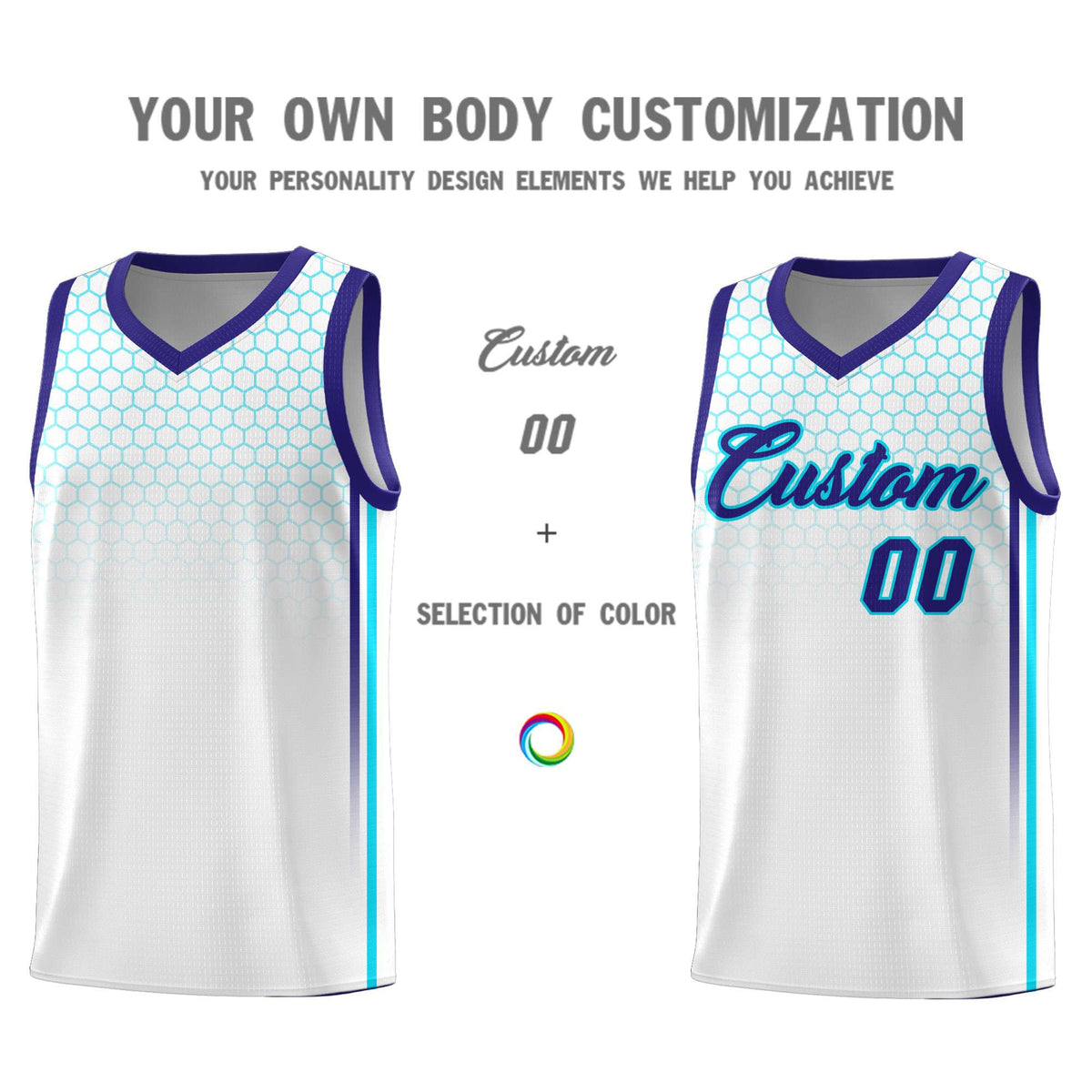 Custom White Personalized Honeycomb Pattern Sports Uniform Basketball Jersey
