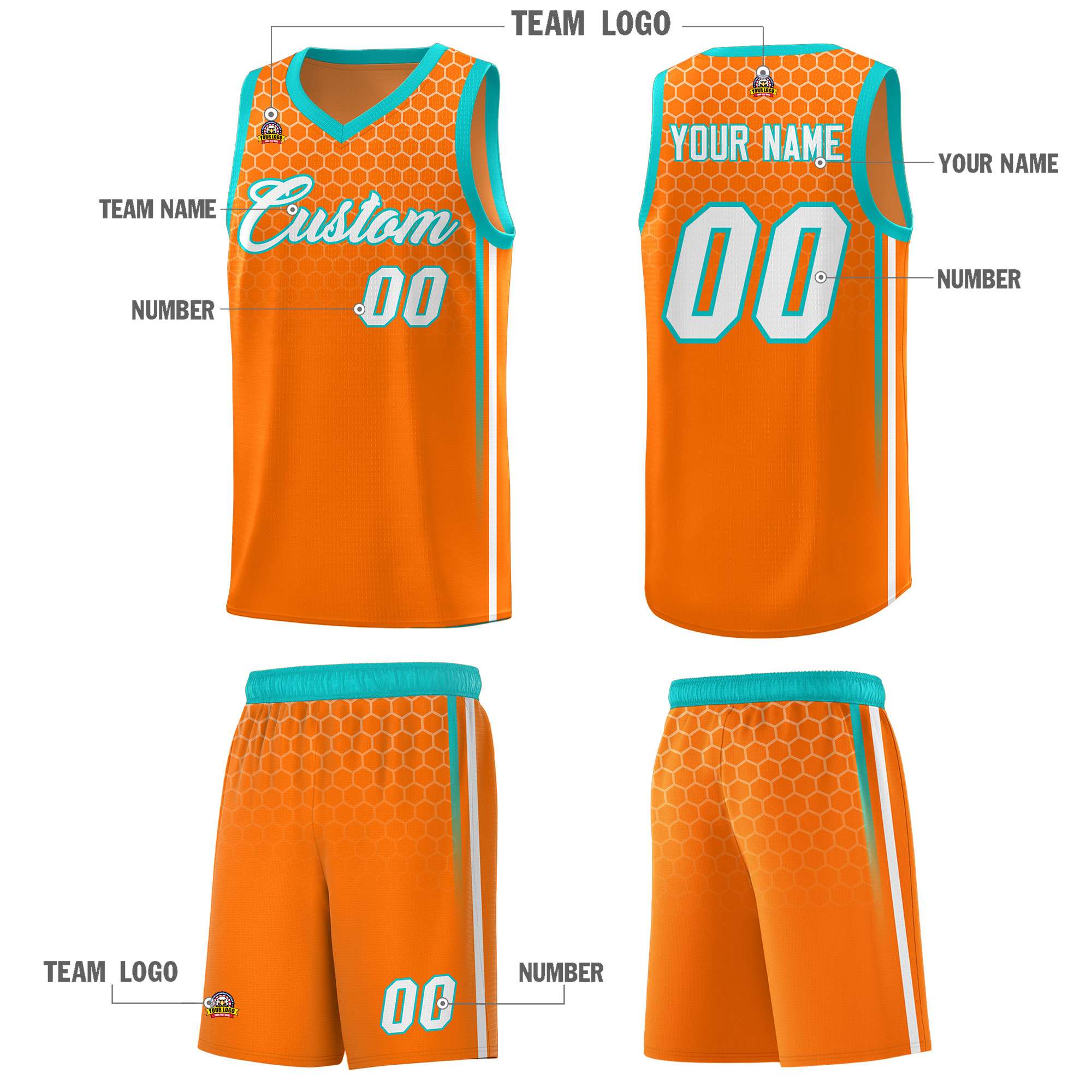 Custom Orange Personalized Honeycomb Pattern Sports Uniform Basketball Jersey