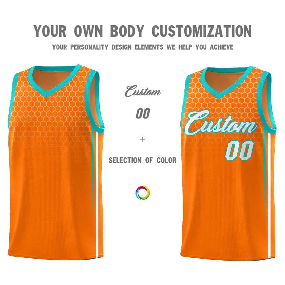 Custom Orange Personalized Honeycomb Pattern Sports Uniform Basketball Jersey