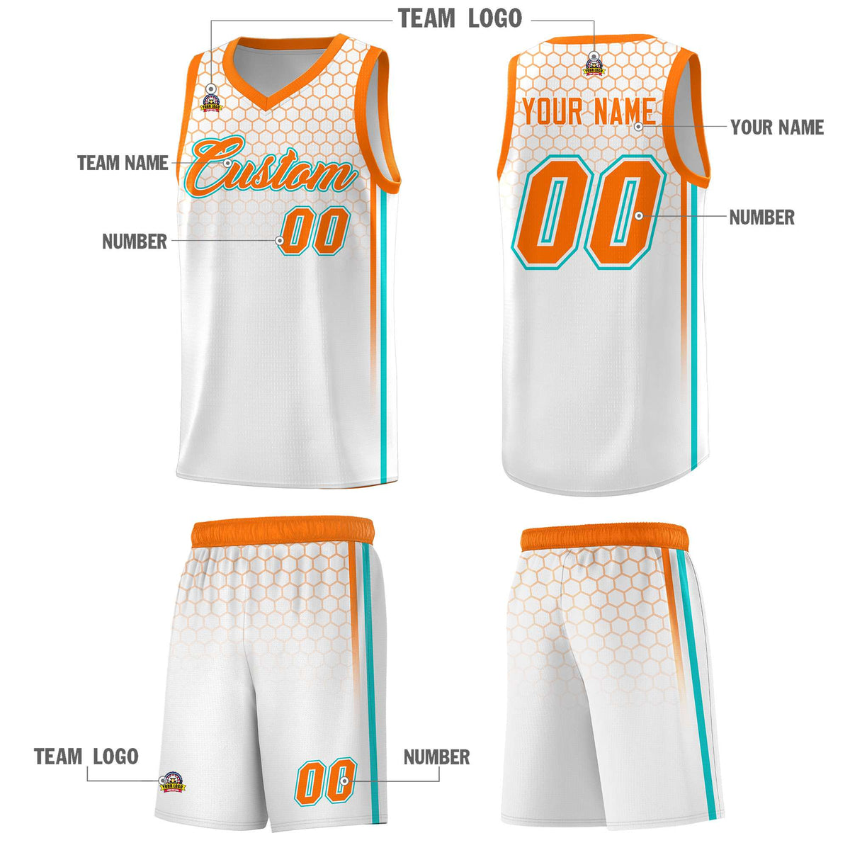Custom White Personalized Honeycomb Pattern Sports Uniform Basketball Jersey