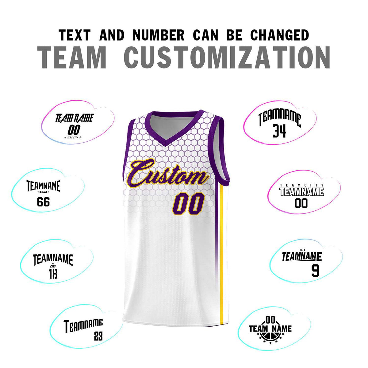 Custom White Personalized Honeycomb Pattern Sports Uniform Basketball Jersey