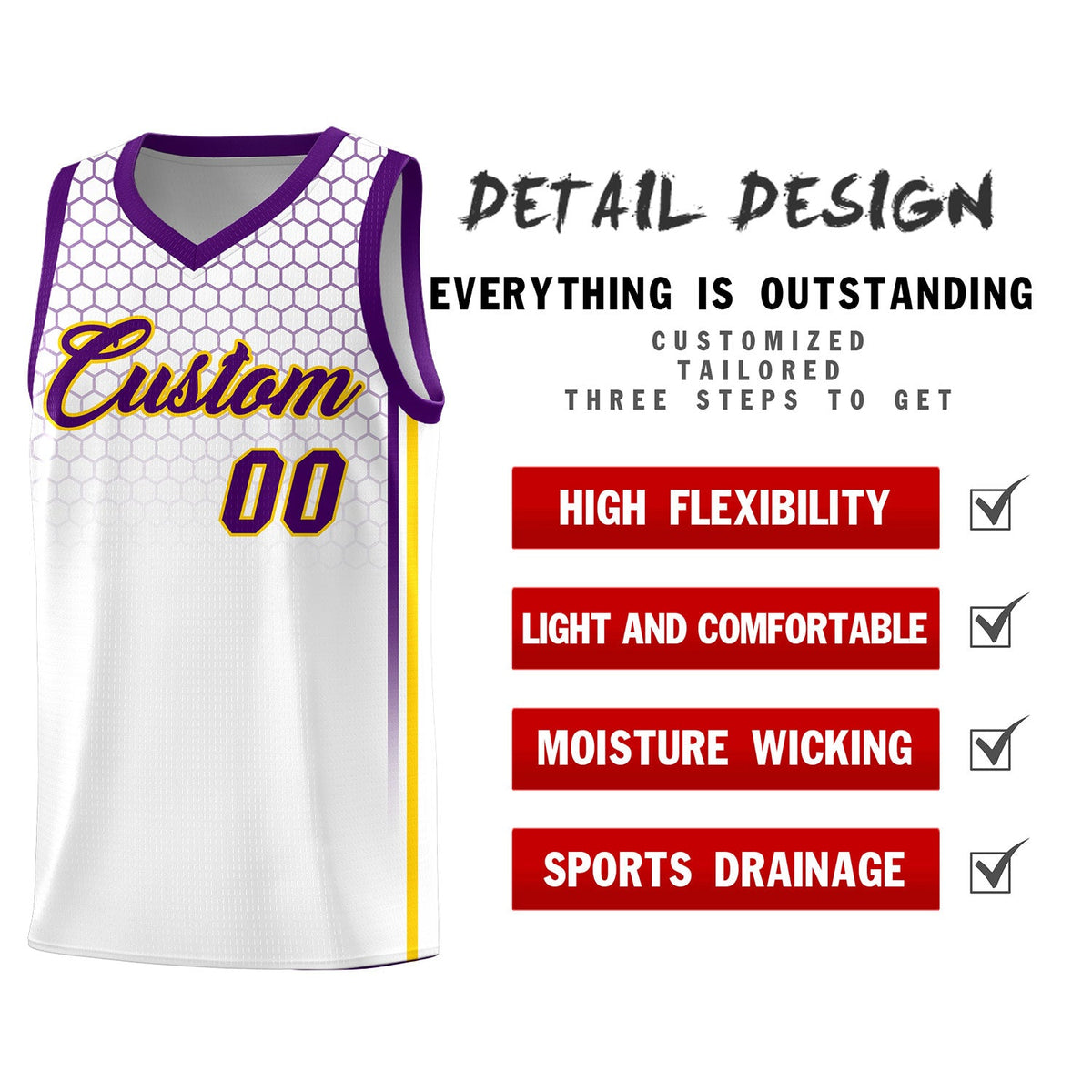 Custom White Personalized Honeycomb Pattern Sports Uniform Basketball Jersey