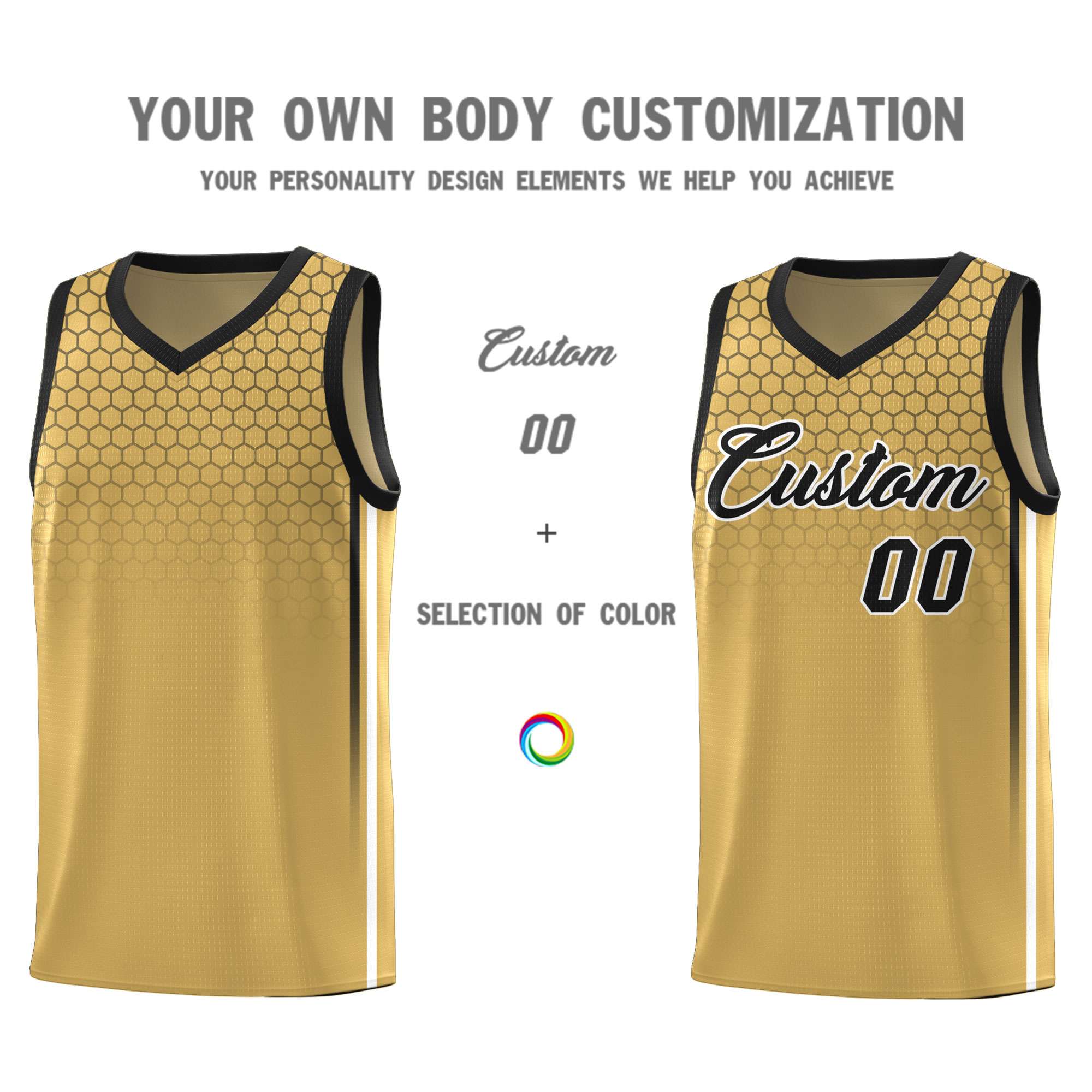 Custom Old Gold Personalized Honeycomb Pattern Sports Uniform Basketball Jersey