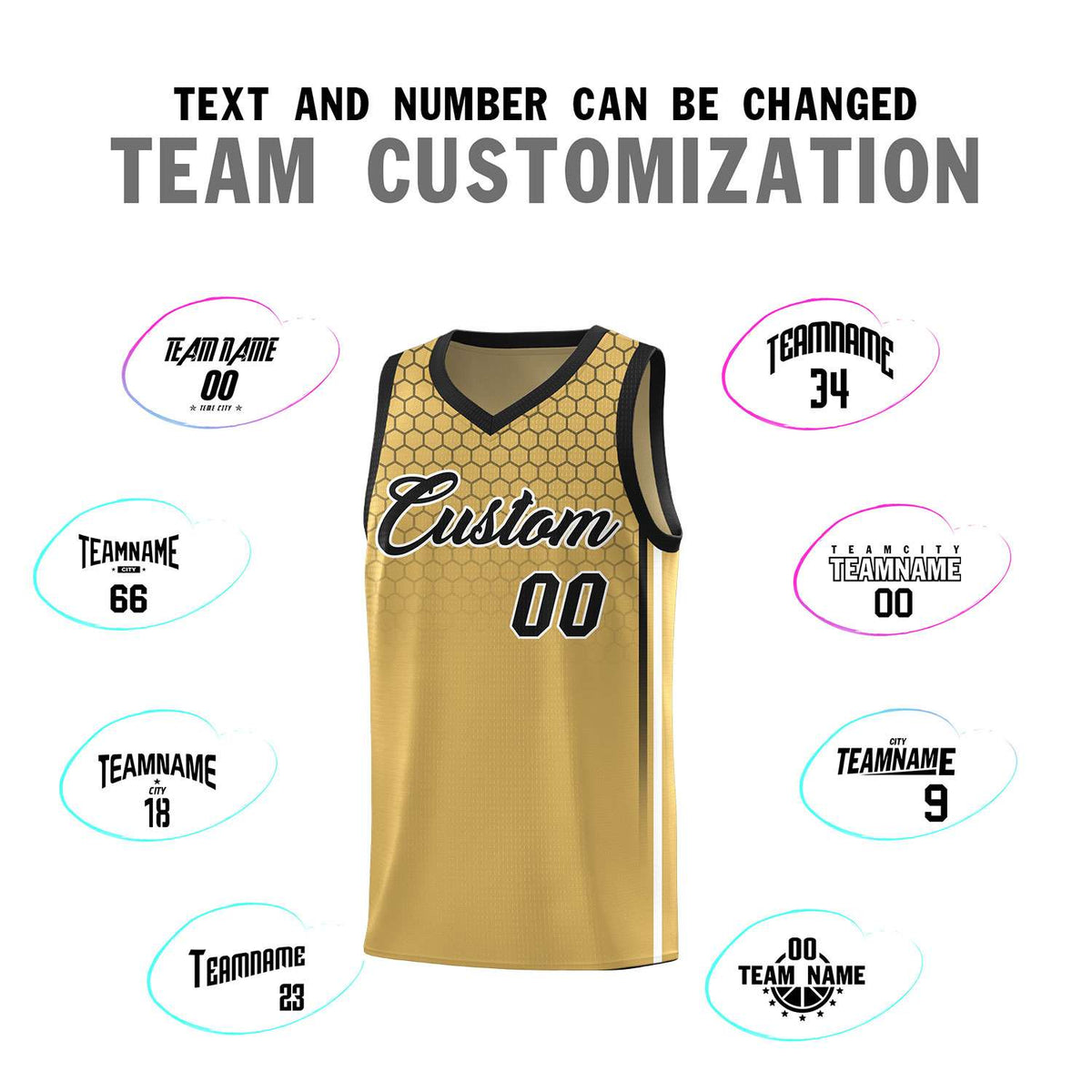 Custom Old Gold Personalized Honeycomb Pattern Sports Uniform Basketball Jersey