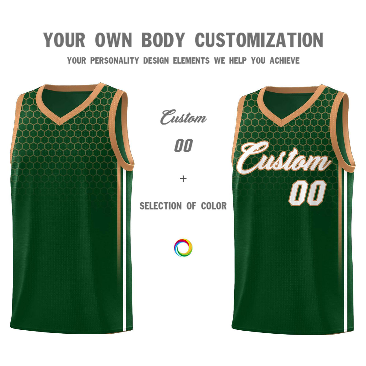 Custom Green Personalized Honeycomb Pattern Sports Uniform Basketball Jersey