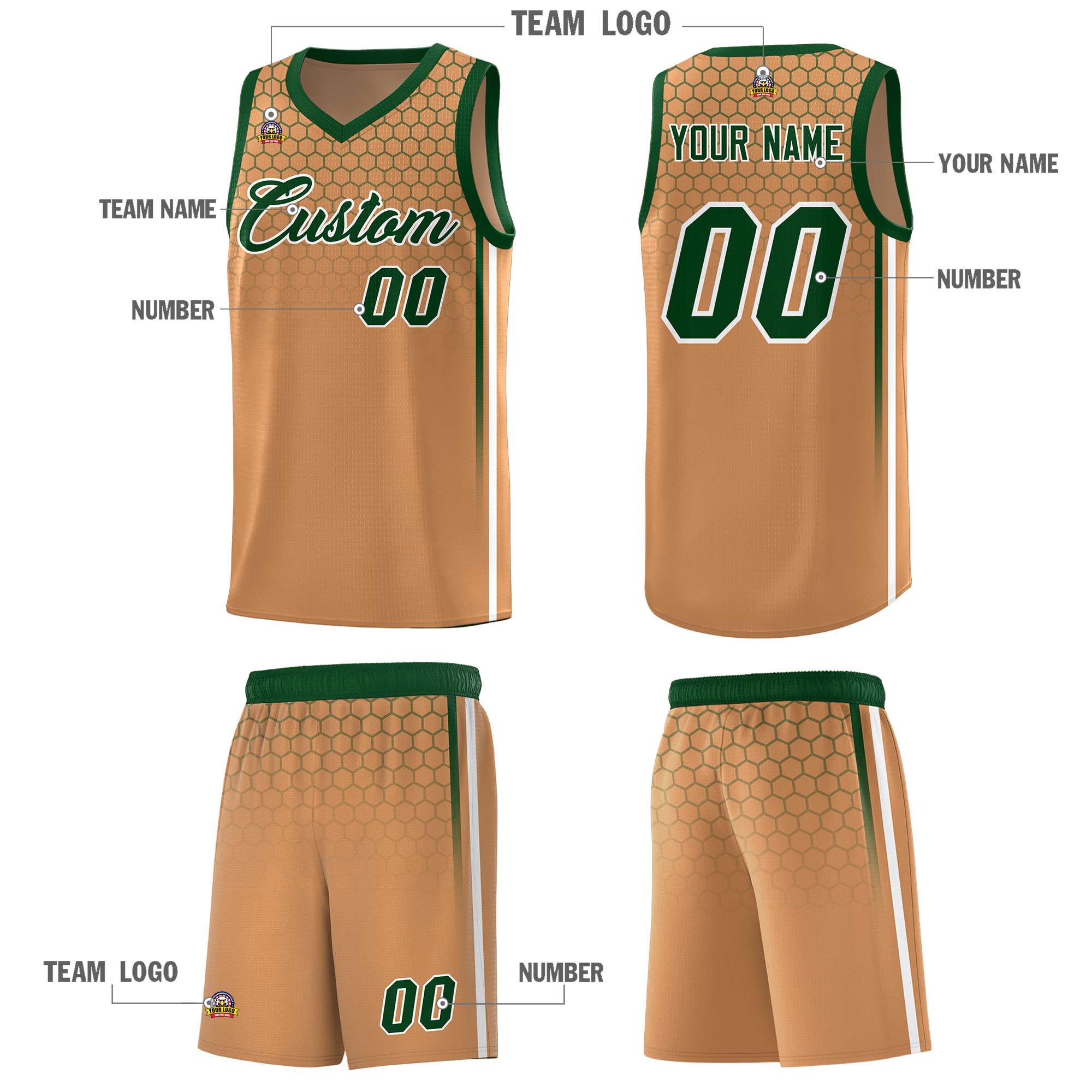 Custom Light Brown Personalized Honeycomb Pattern Sports Uniform Basketball Jersey
