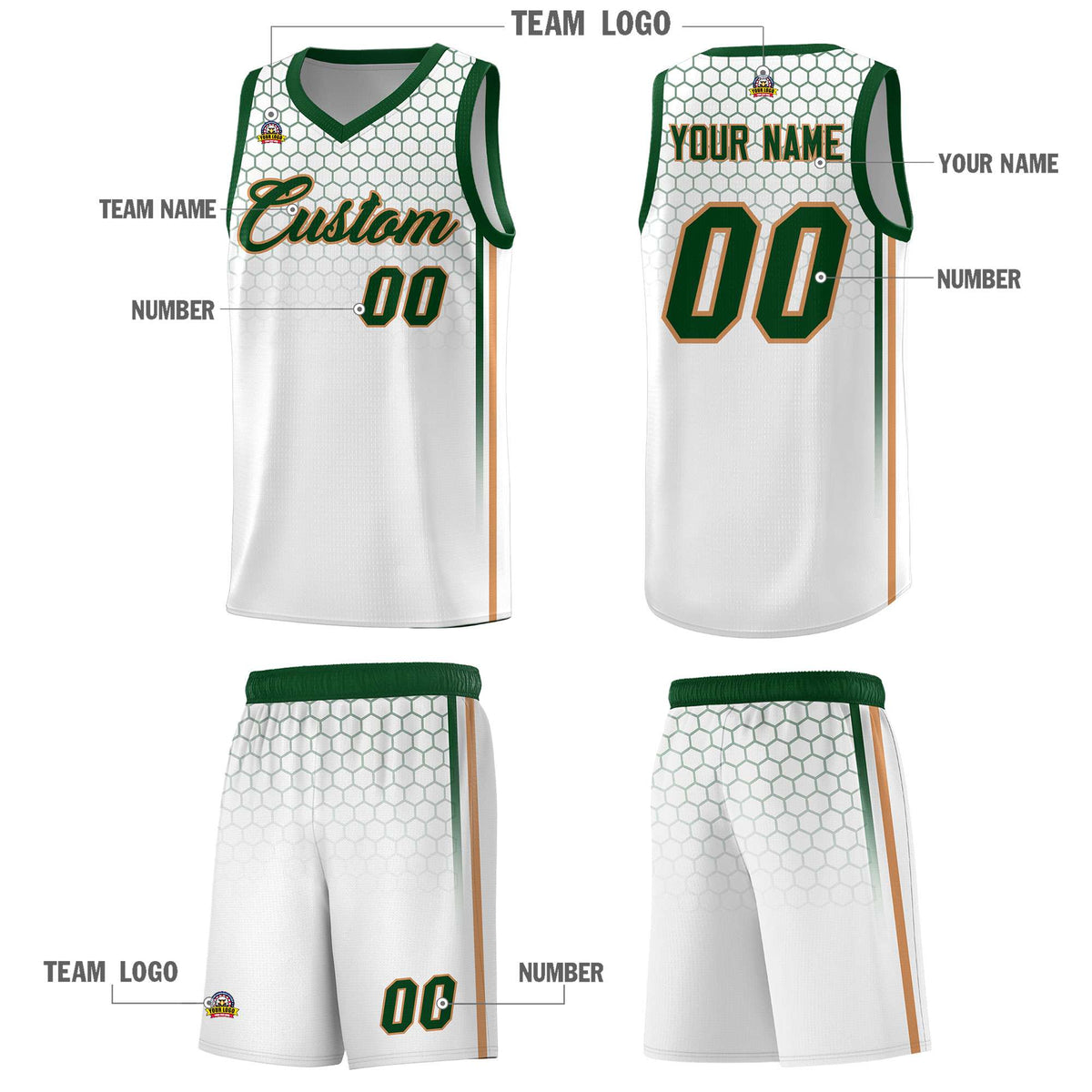 Custom White Personalized Honeycomb Pattern Sports Uniform Basketball Jersey