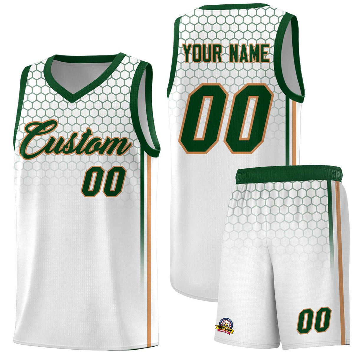 Custom White Personalized Honeycomb Pattern Sports Uniform Basketball Jersey