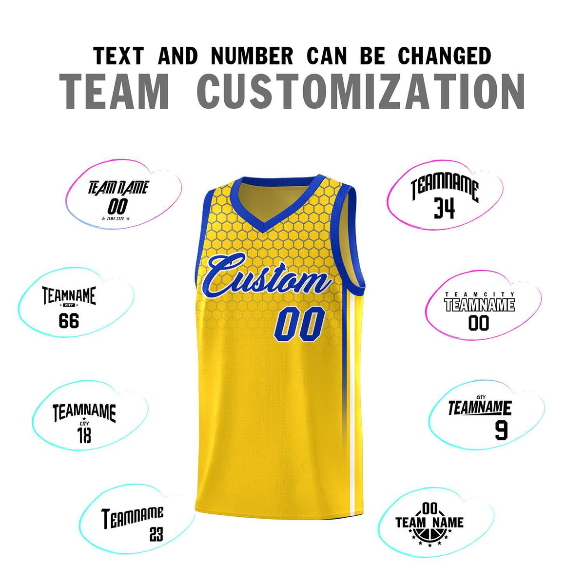 Custom Gold Personalized Honeycomb Pattern Sports Uniform Basketball Jersey