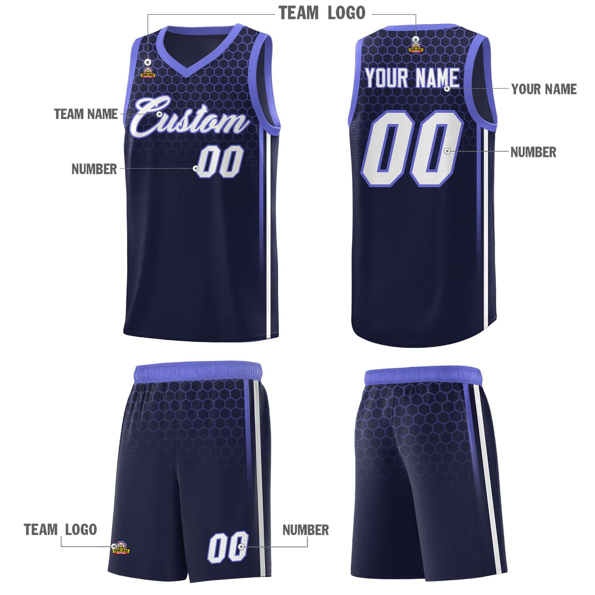 Custom Navy Personalized Honeycomb Pattern Sports Uniform Basketball Jersey