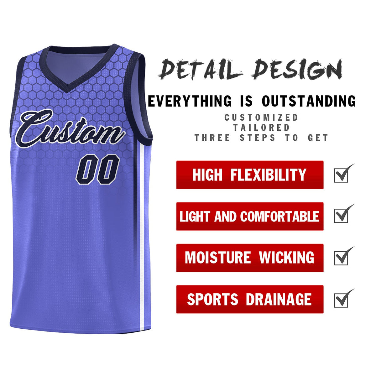 Custom Purple Personalized Honeycomb Pattern Sports Uniform Basketball Jersey