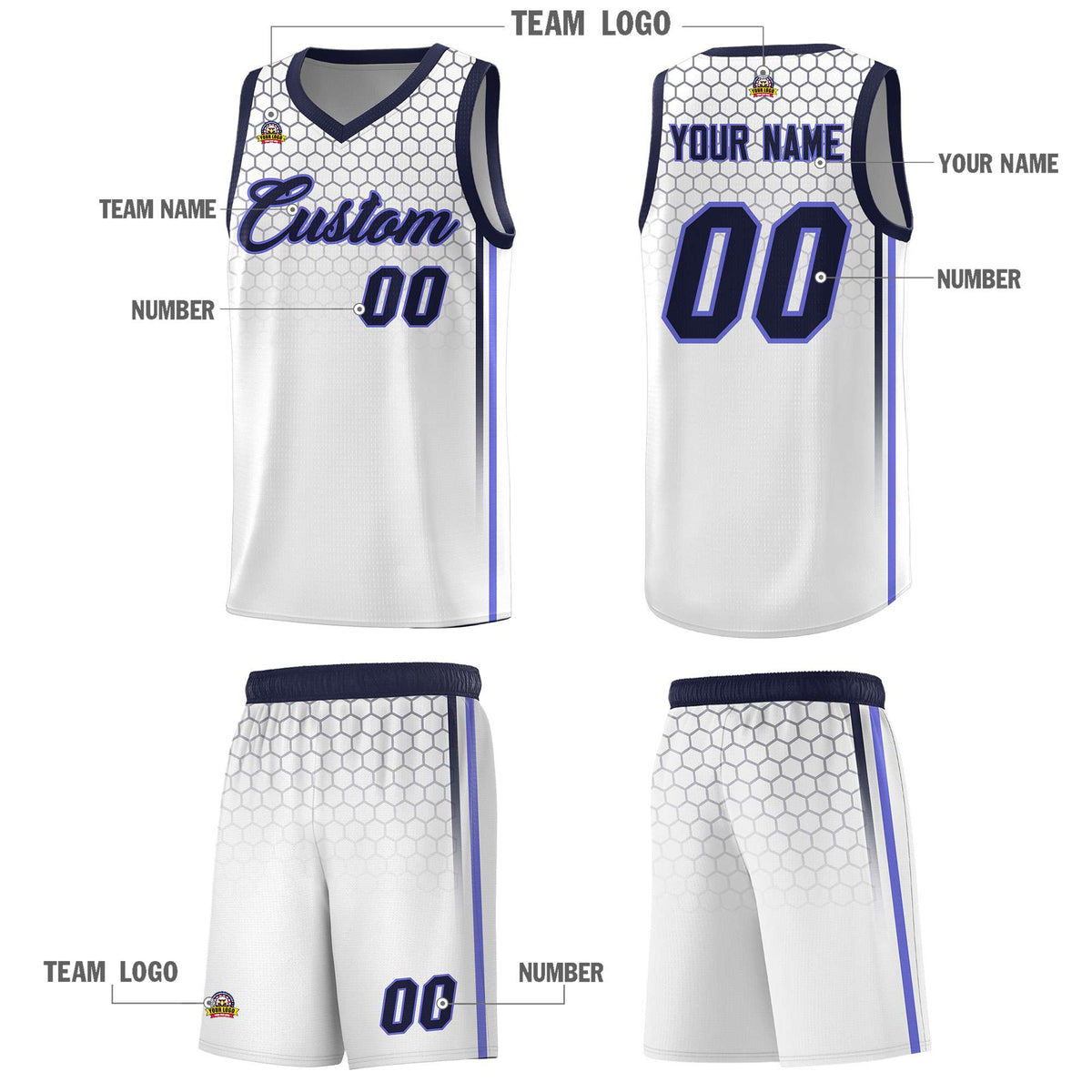 Custom White Personalized Honeycomb Pattern Sports Uniform Basketball Jersey