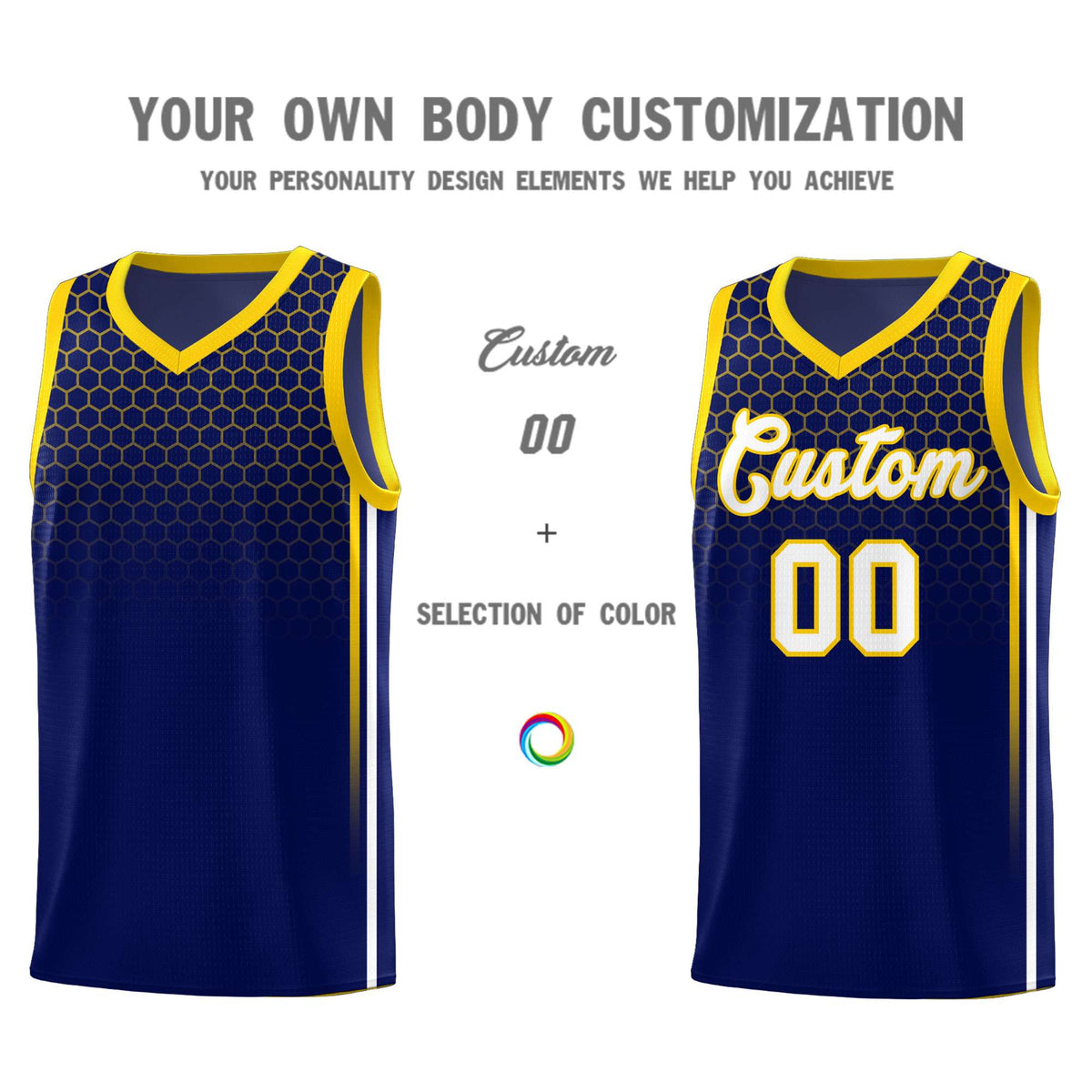 Custom Navy Personalized Honeycomb Pattern Sports Uniform Basketball Jersey