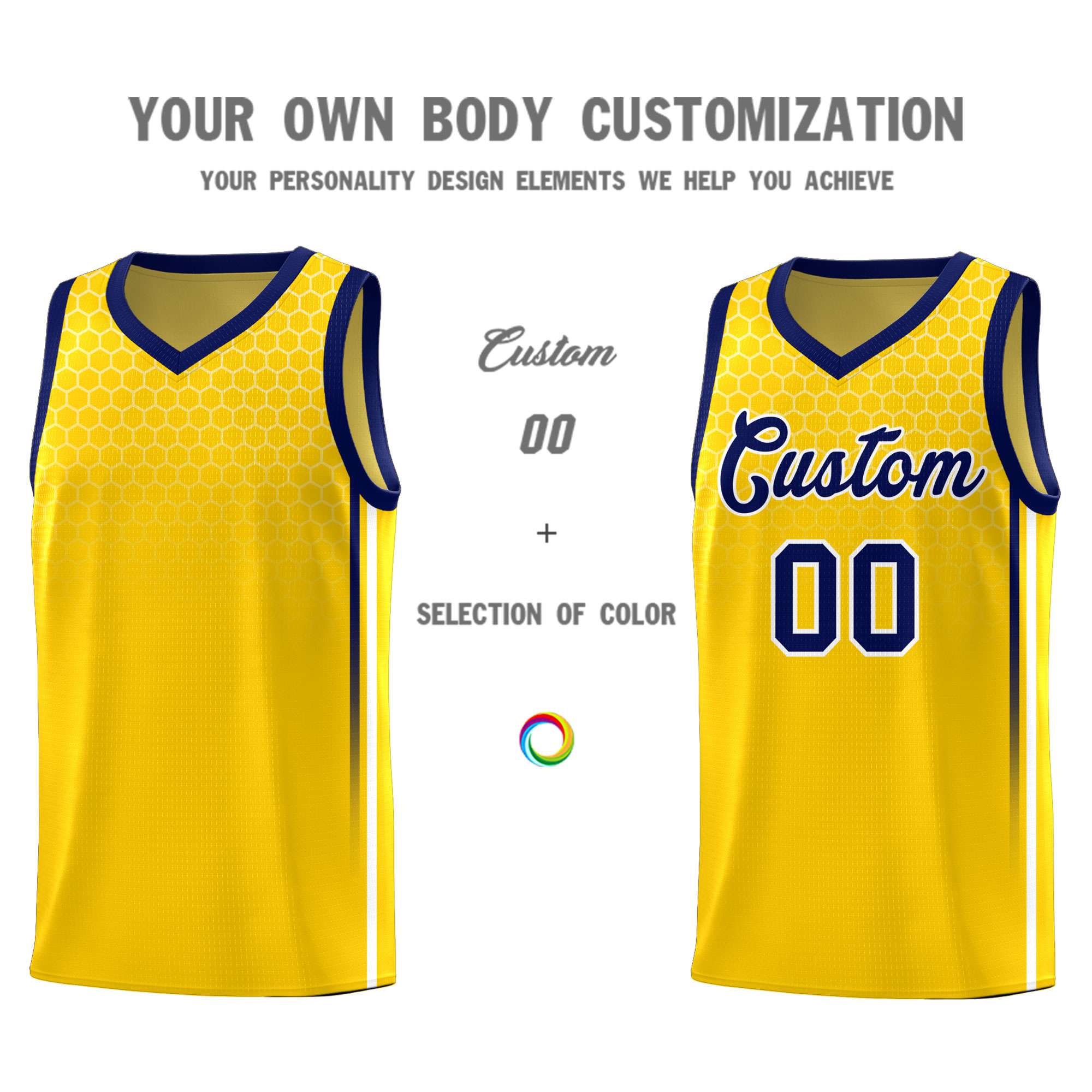 Custom Gold Personalized Honeycomb Pattern Sports Uniform Basketball Jersey