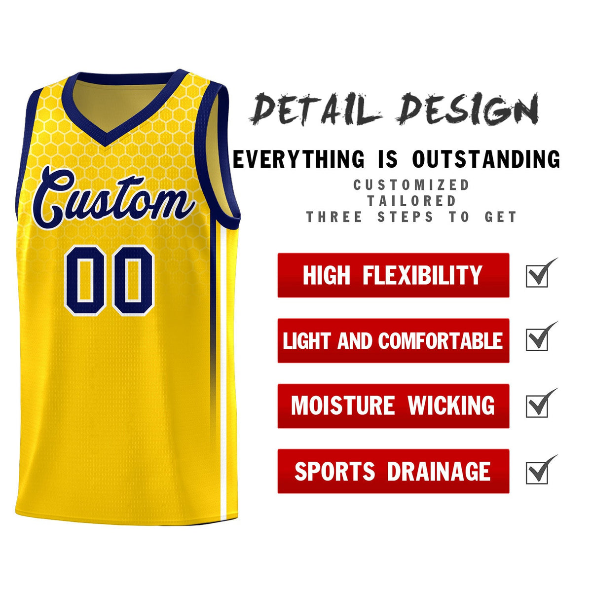Custom Gold Personalized Honeycomb Pattern Sports Uniform Basketball Jersey