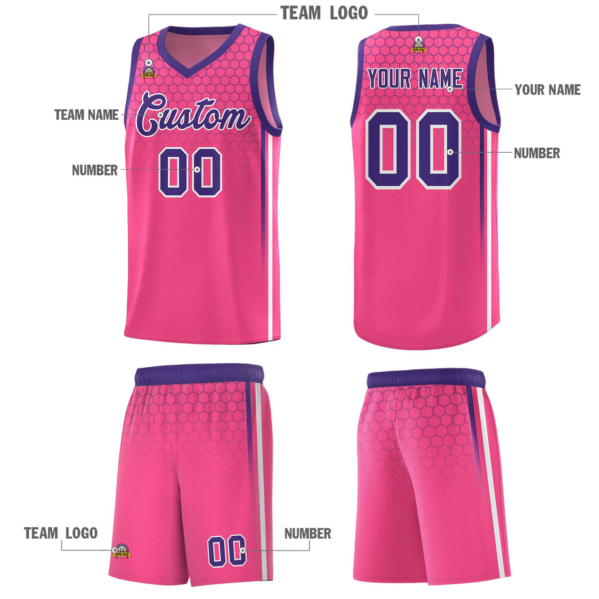 Custom Pink Personalized Honeycomb Pattern Sports Uniform Basketball Jersey