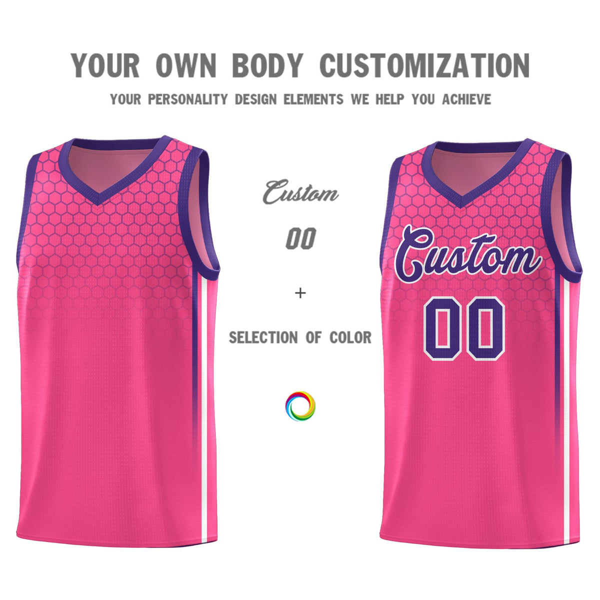 Custom Pink Personalized Honeycomb Pattern Sports Uniform Basketball Jersey