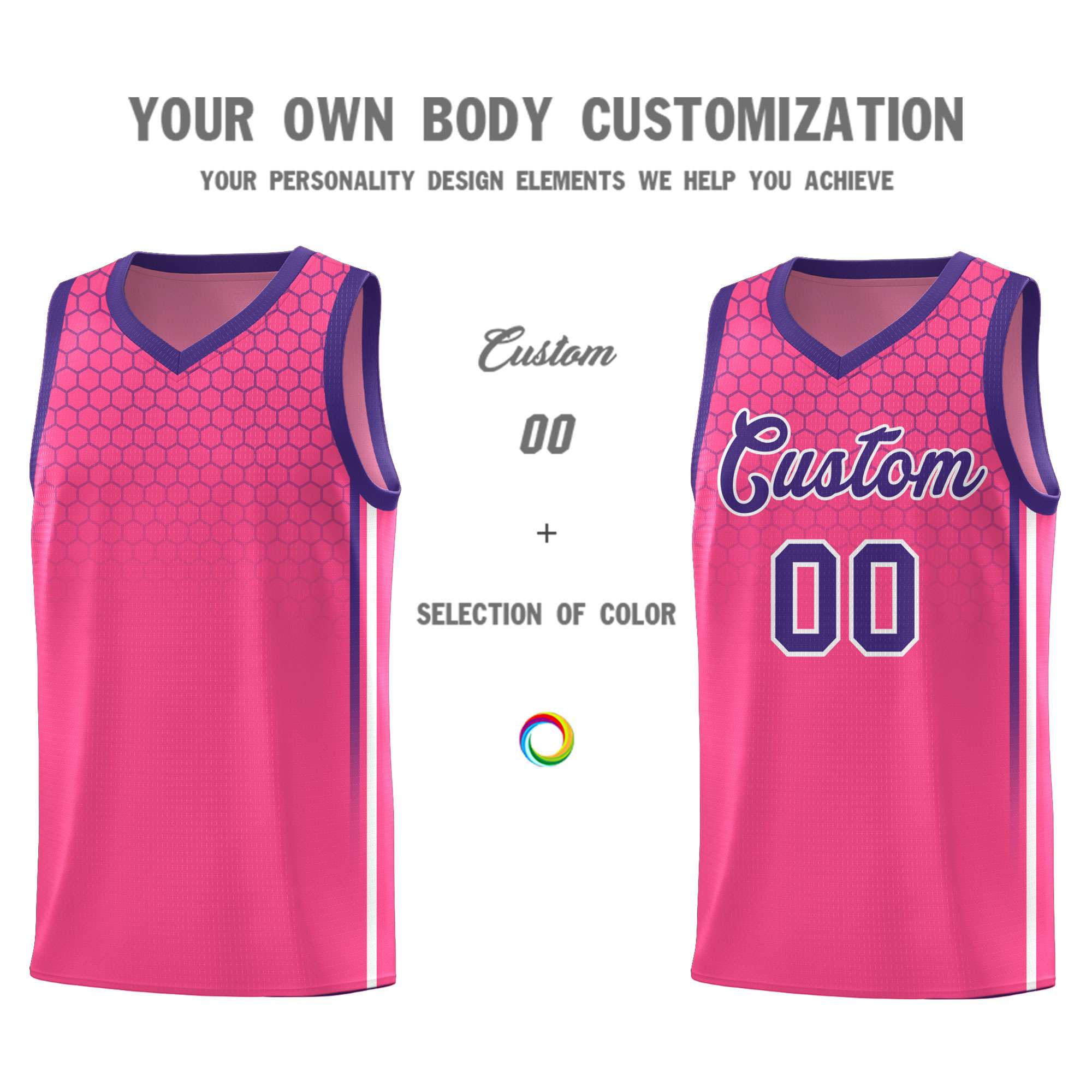 Custom Pink Personalized Honeycomb Pattern Sports Uniform Basketball Jersey