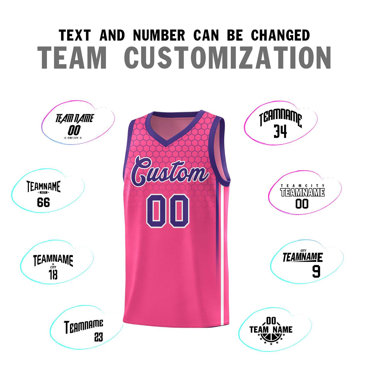 Custom Pink Personalized Honeycomb Pattern Sports Uniform Basketball Jersey