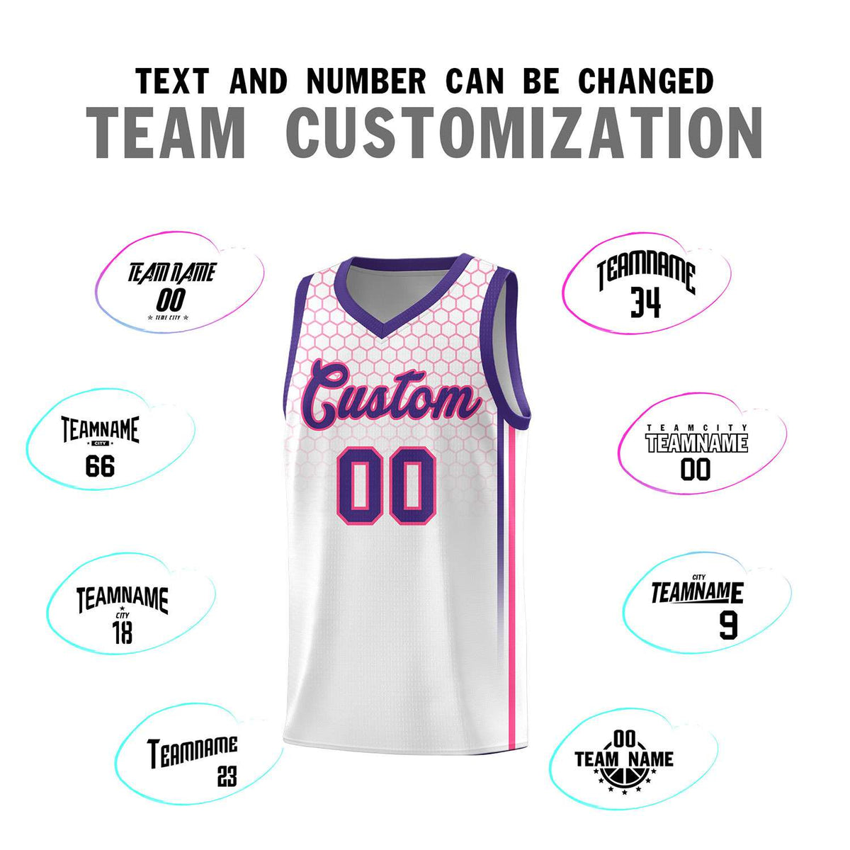 Custom White Personalized Honeycomb Pattern Sports Uniform Basketball Jersey