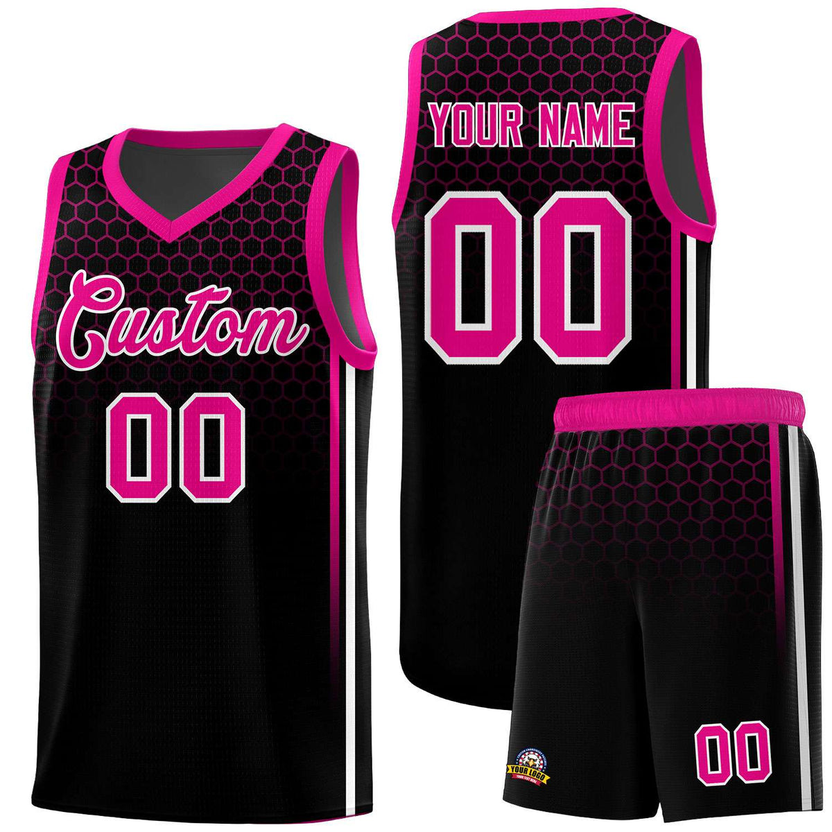 Custom Black Personalized Honeycomb Pattern Sports Uniform Basketball Jersey