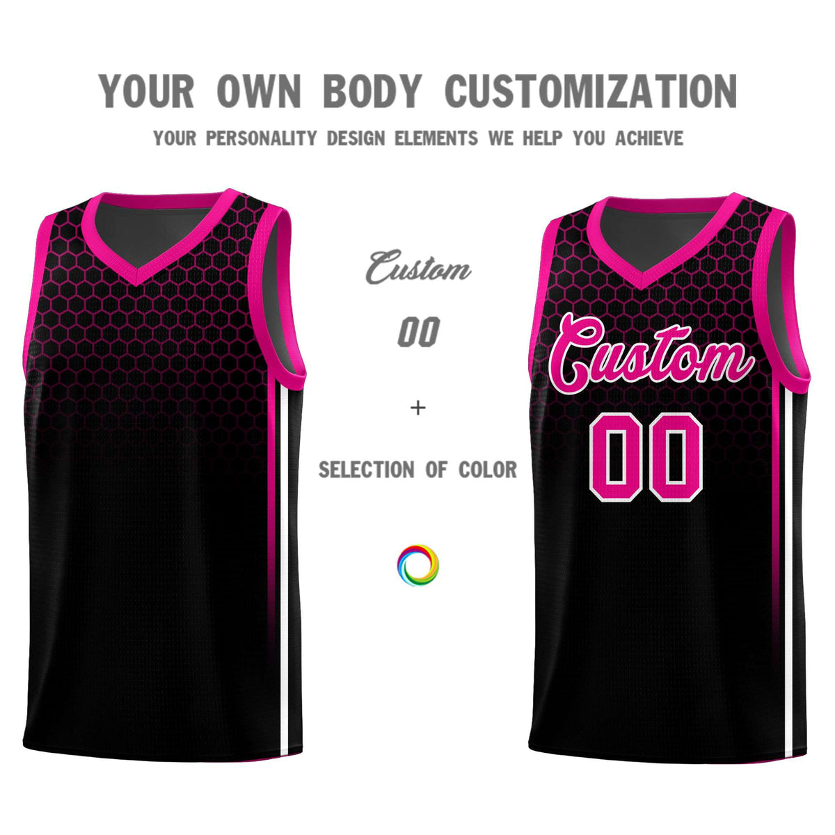 Custom Black Personalized Honeycomb Pattern Sports Uniform Basketball Jersey