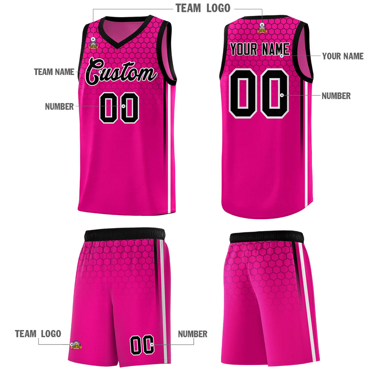 Custom Pink Personalized Honeycomb Pattern Sports Uniform Basketball Jersey