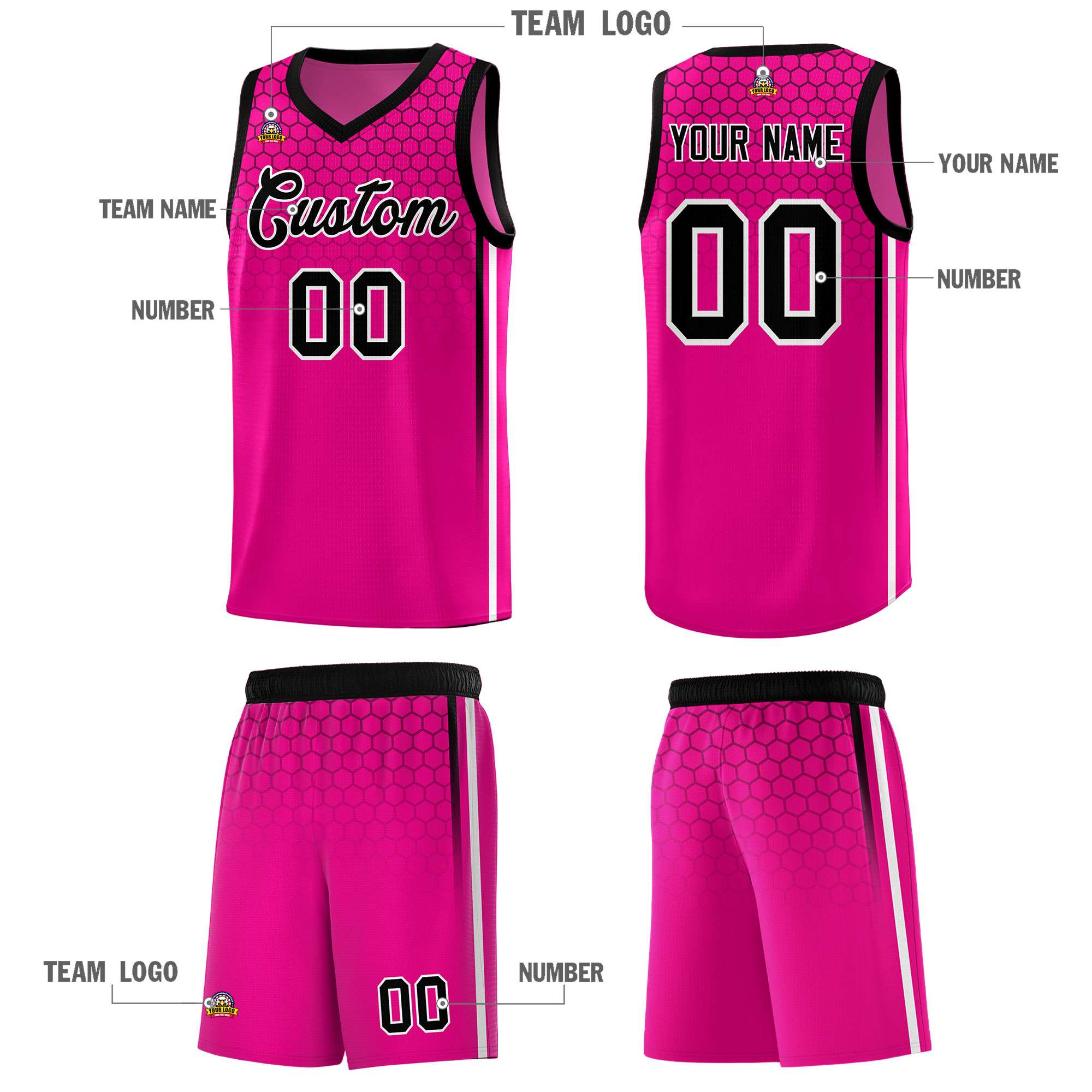 Custom Pink Personalized Honeycomb Pattern Sports Uniform Basketball Jersey