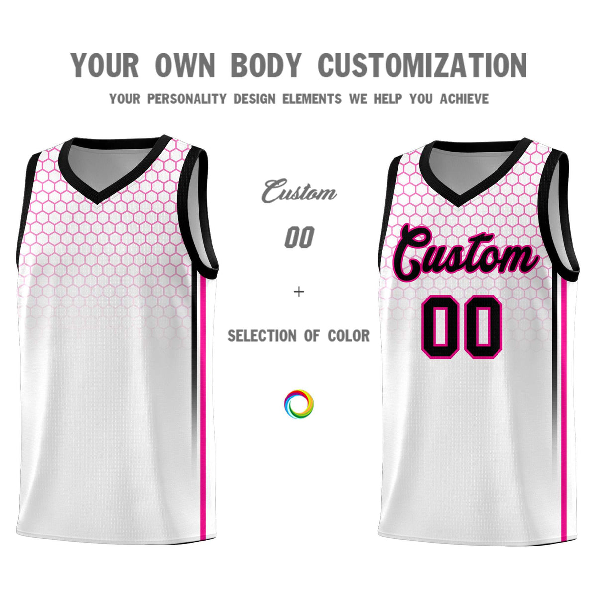Custom White Personalized Honeycomb Pattern Sports Uniform Basketball Jersey