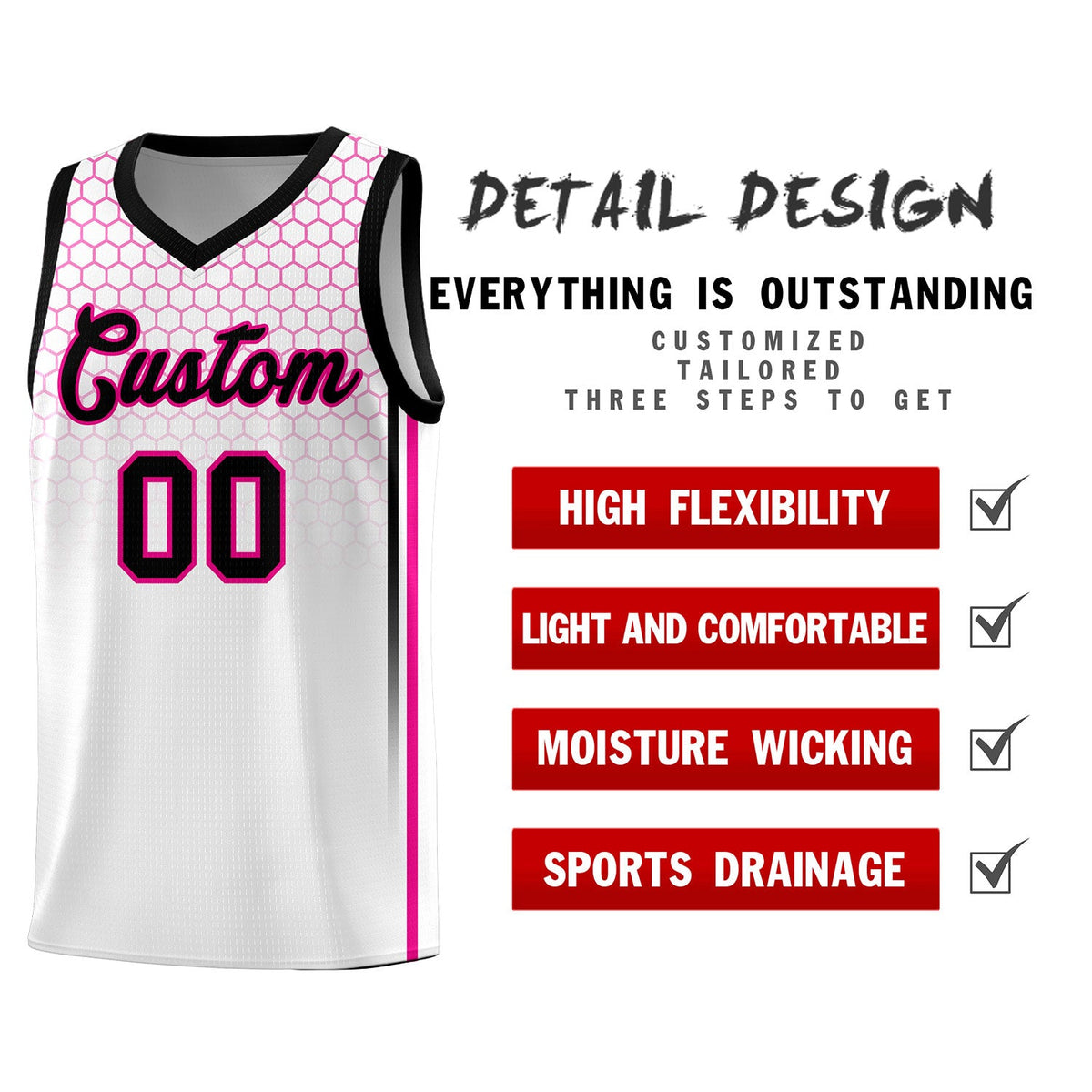 Custom White Personalized Honeycomb Pattern Sports Uniform Basketball Jersey