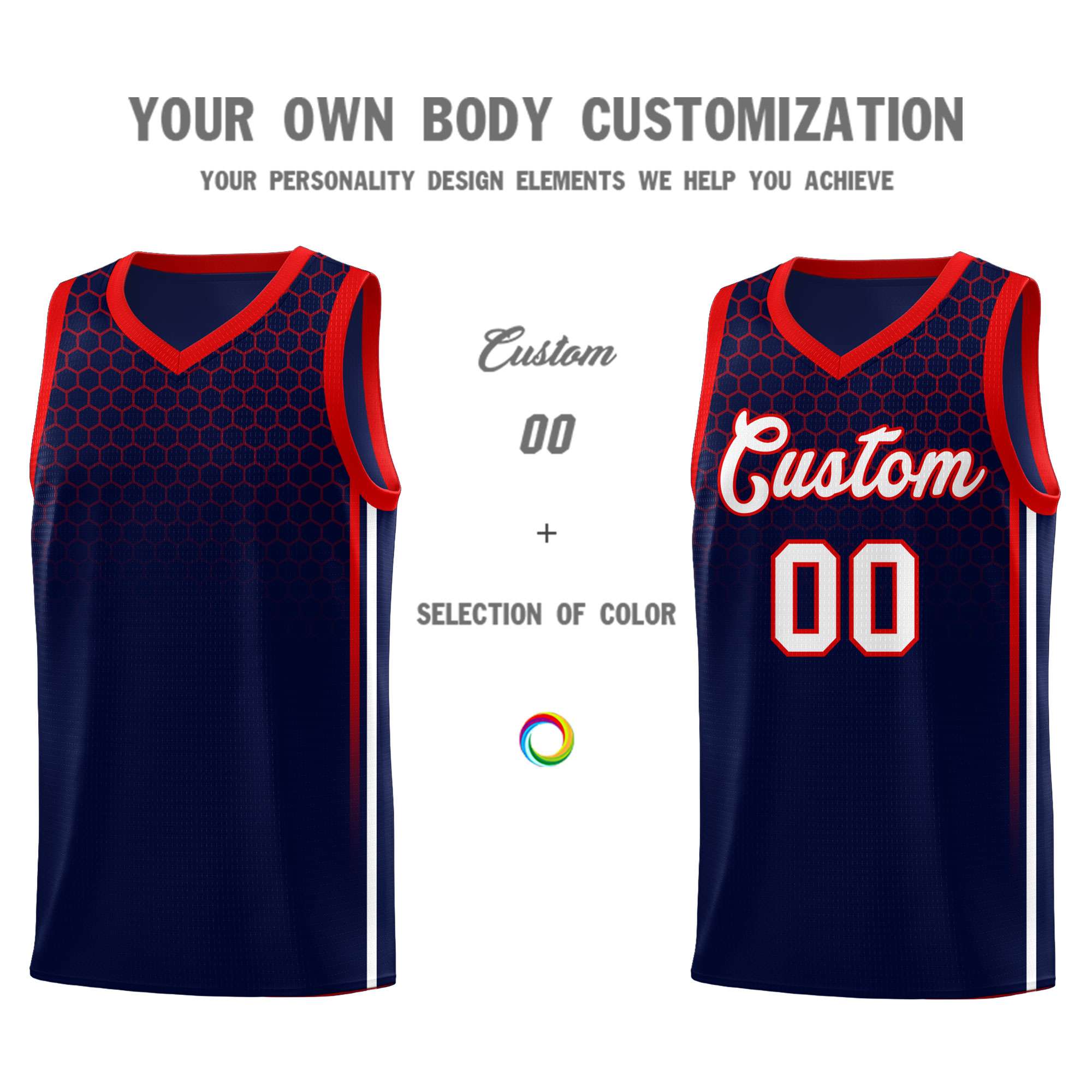 Custom Navy Personalized Honeycomb Pattern Sports Uniform Basketball Jersey