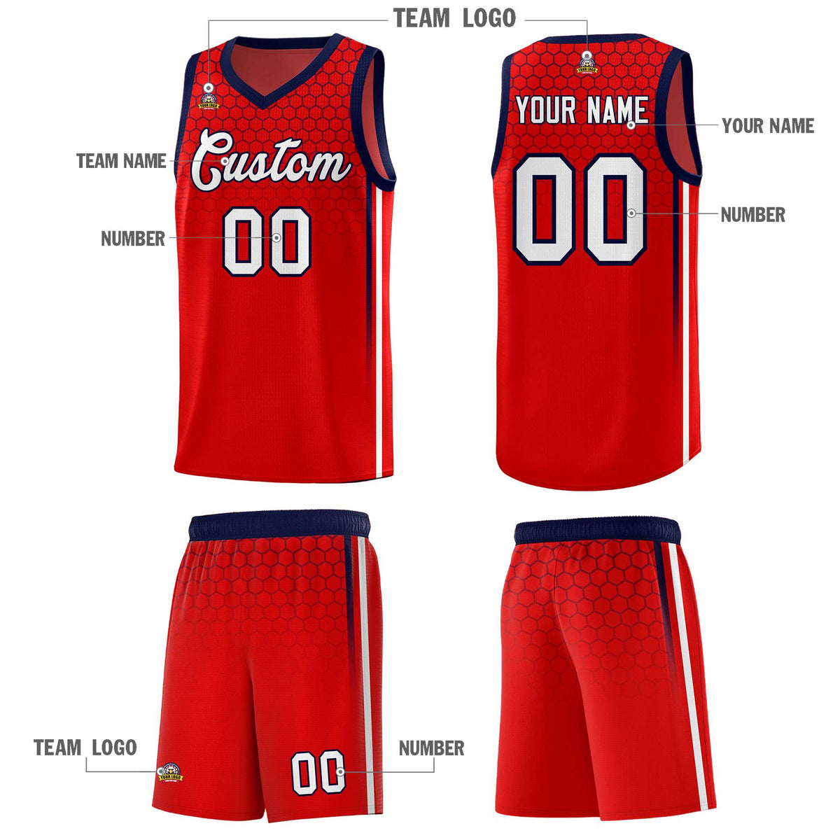 Custom Red Personalized Honeycomb Pattern Sports Uniform Basketball Jersey