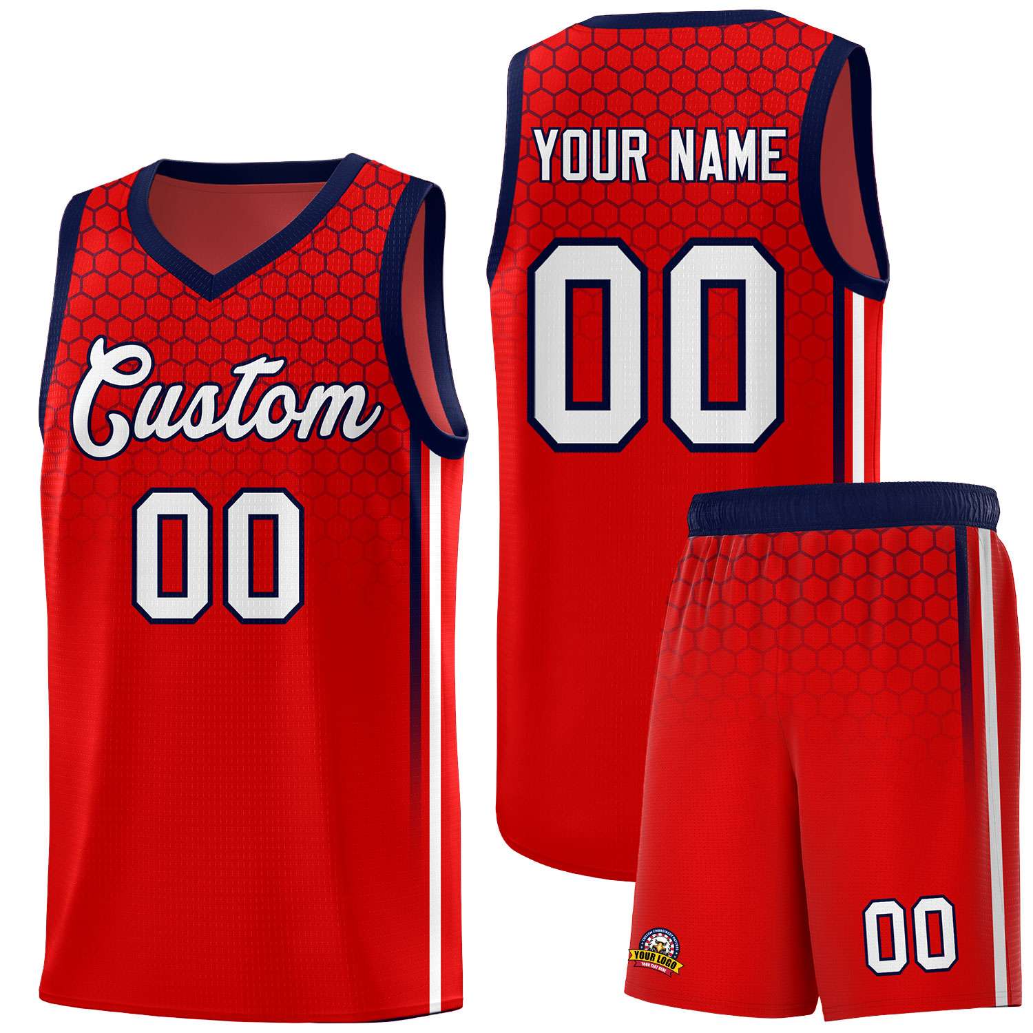 Custom Red Personalized Honeycomb Pattern Sports Uniform Basketball Jersey