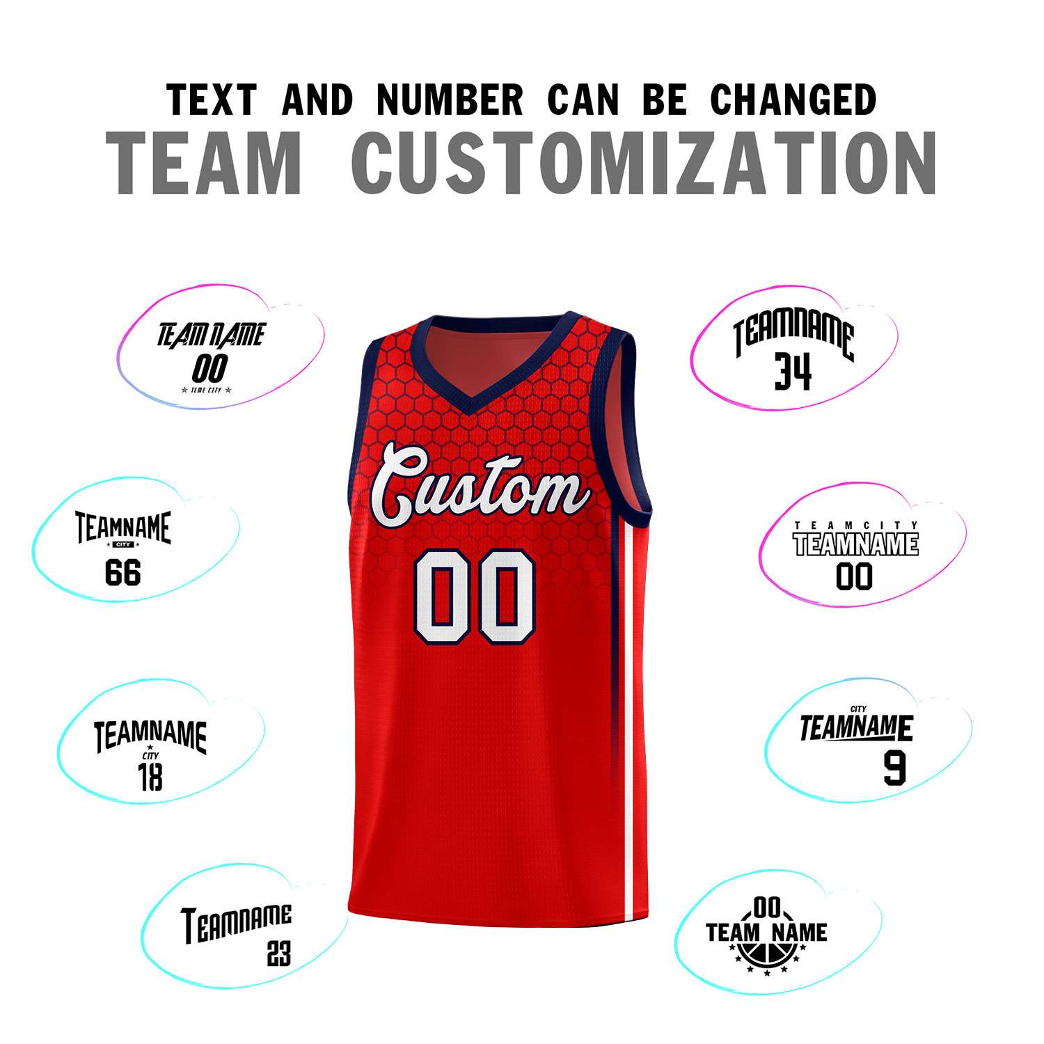 Custom Red Personalized Honeycomb Pattern Sports Uniform Basketball Jersey