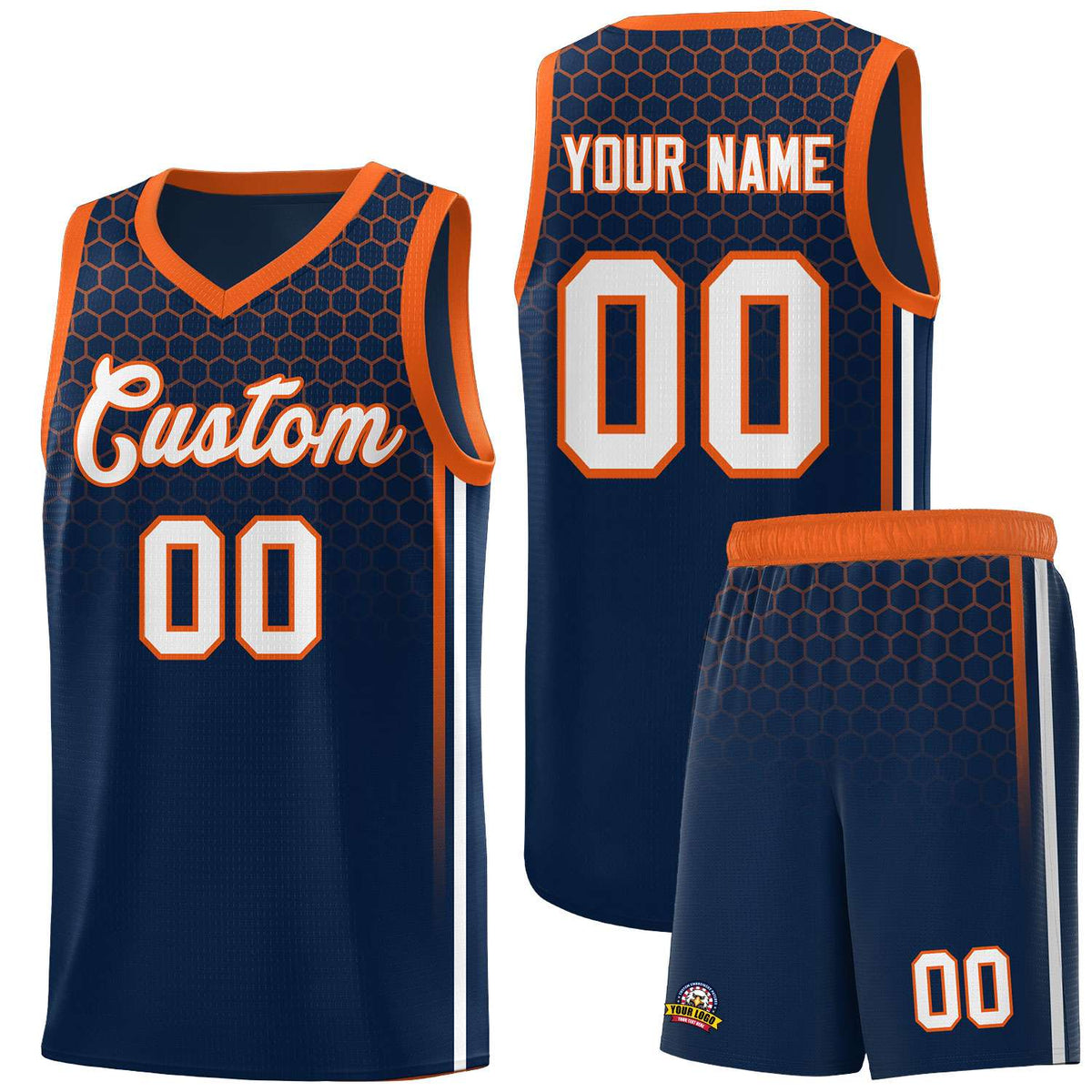 Custom Navy Personalized Honeycomb Pattern Sports Uniform Basketball Jersey