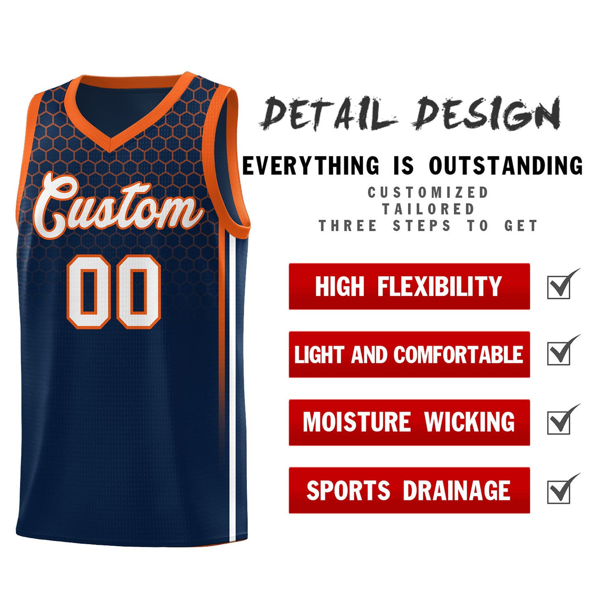 Custom Navy Personalized Honeycomb Pattern Sports Uniform Basketball Jersey