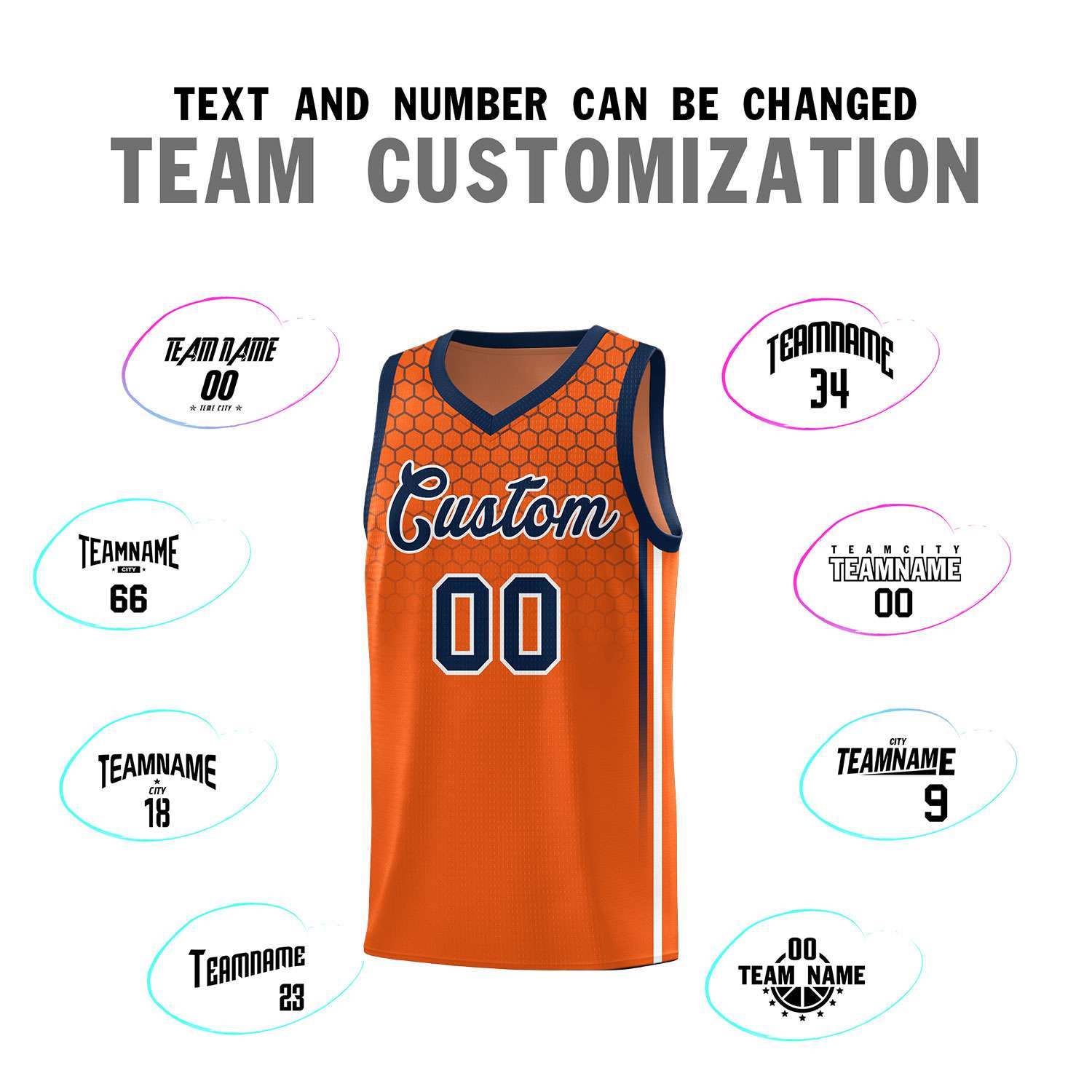 Custom Texas Orange Personalized Honeycomb Pattern Sports Uniform Basketball Jersey