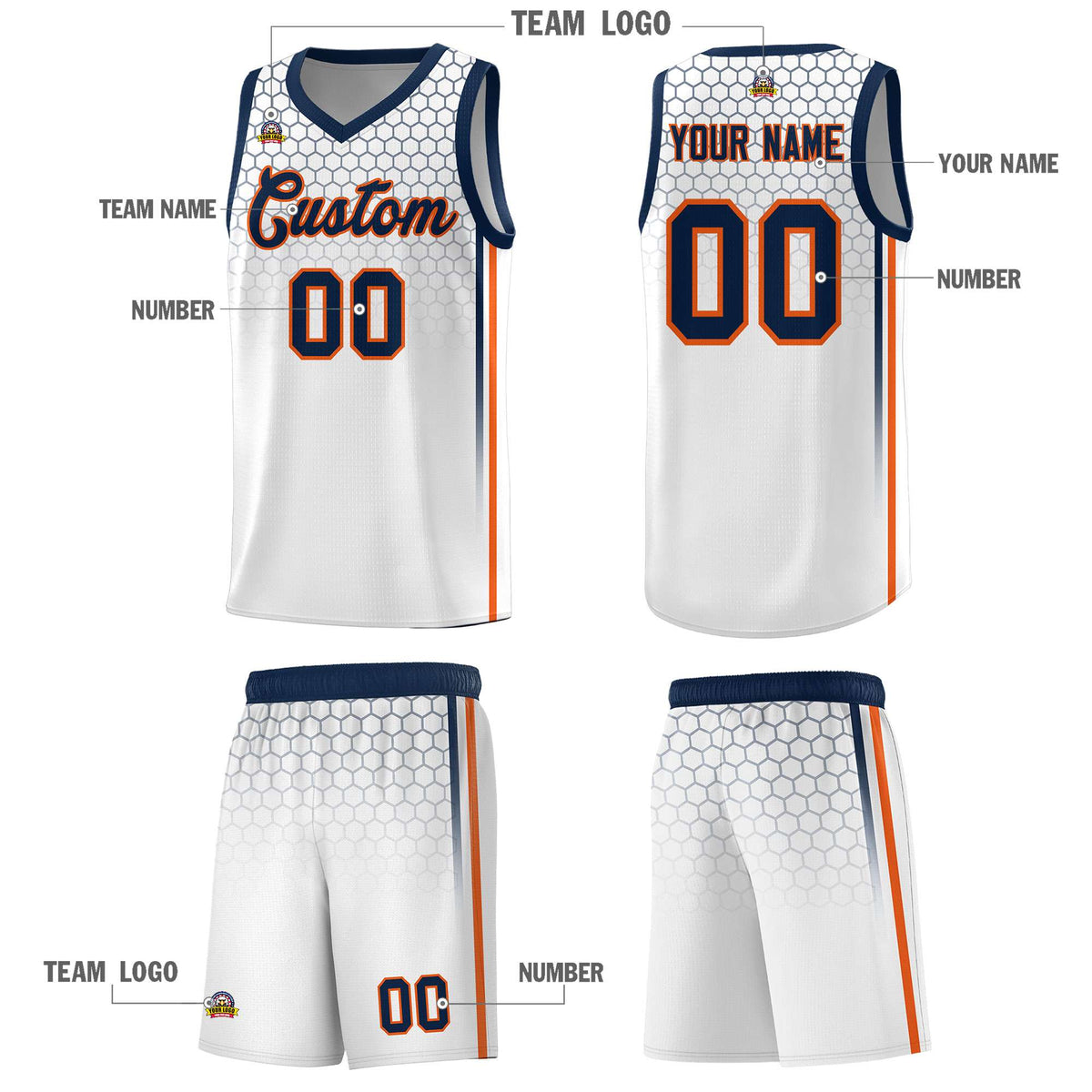 Custom White Personalized Honeycomb Pattern Sports Uniform Basketball Jersey